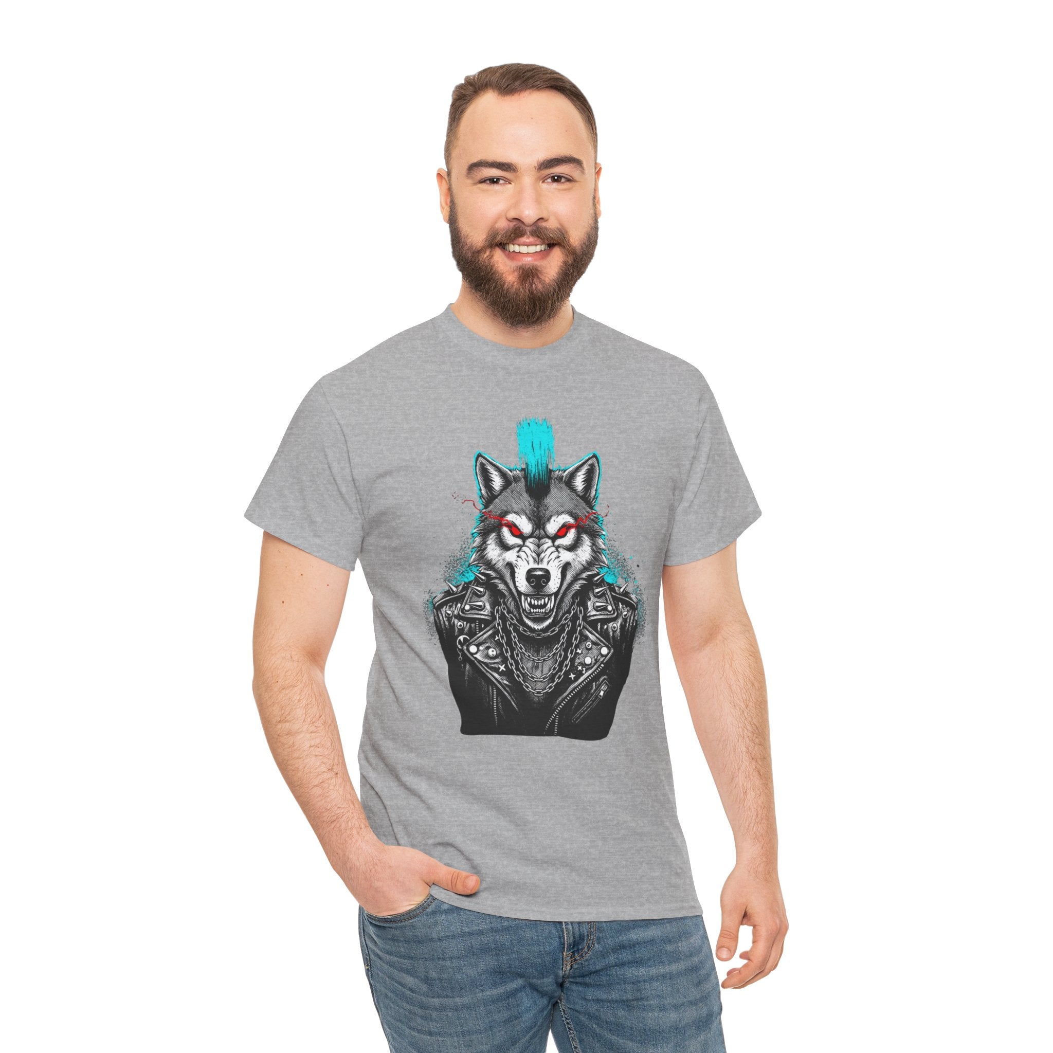 Wolf Punk Graphic Tee — Fierce Tribal Wolf Illustration T-Shirt 80's Rebel Fashion