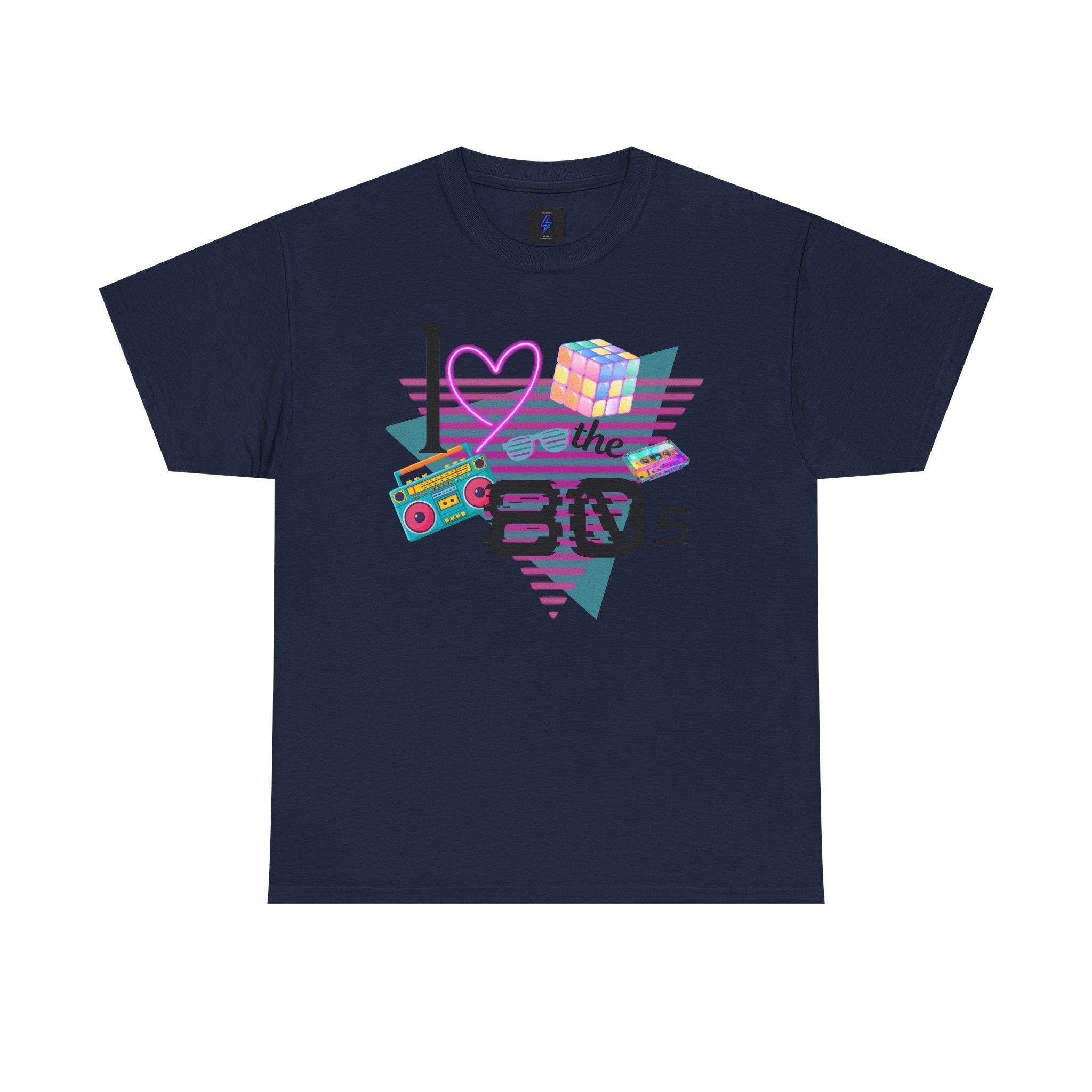 I Love the 80s T-Shirt — Retro Cassette, Rubik’s Cube & Neon Vintage Tee