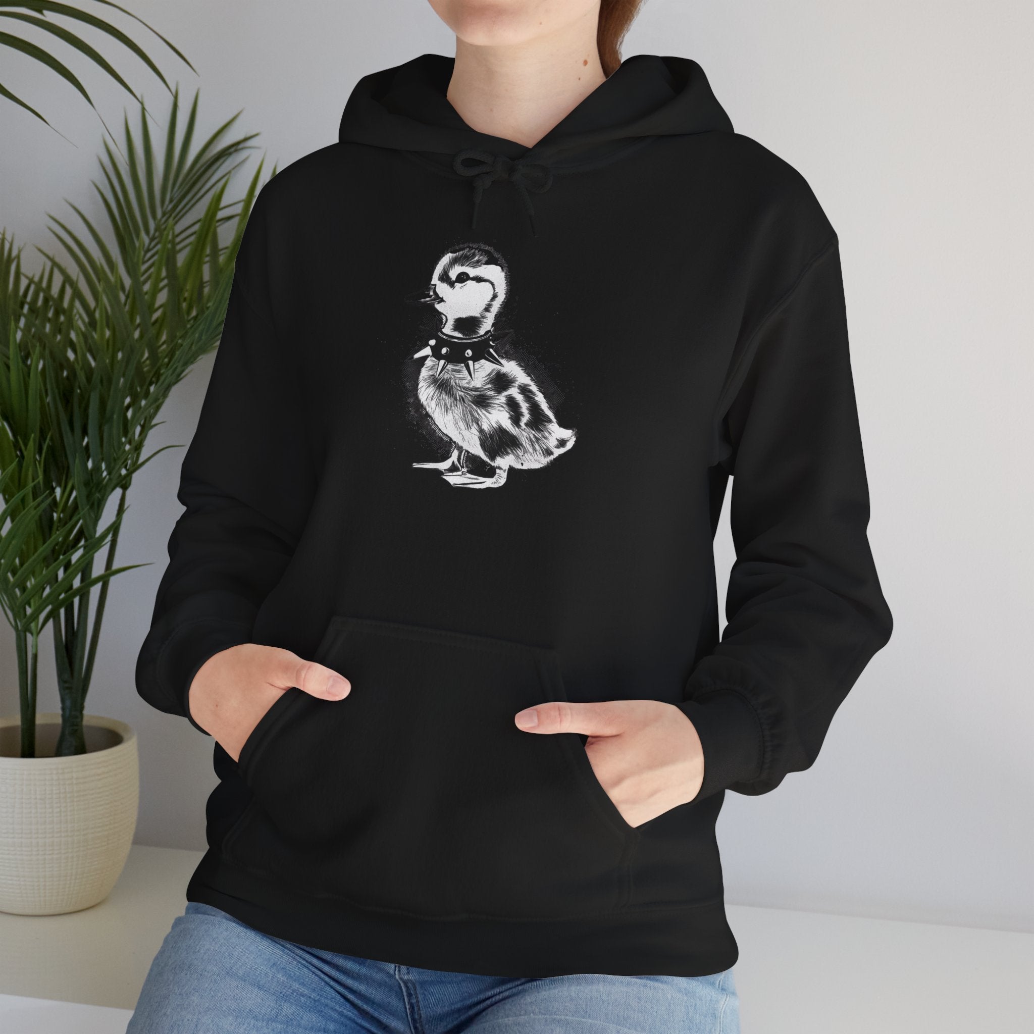 80s Punk Duckling Sketch Hoodie – Vintage Black & White Baby Duck Graphic Sweatshirt