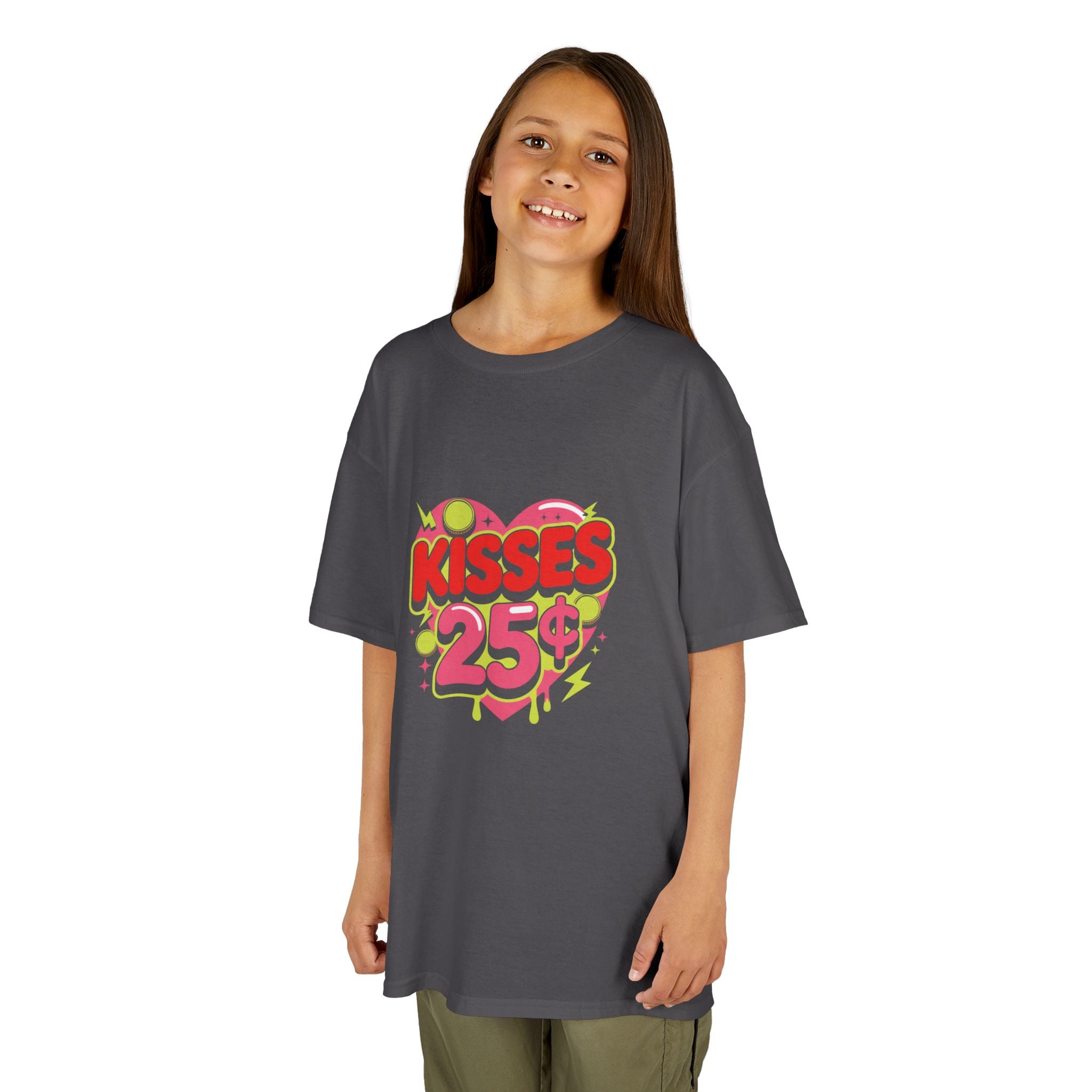 Kids T-Shirt — "Kisses 25" Retro Valentine Heart Tee 80s Retro