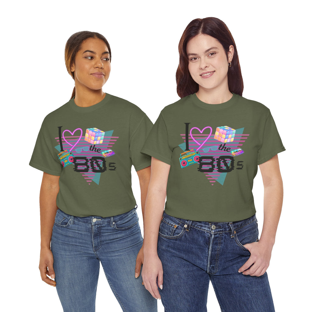 I Love the 80s T-Shirt — Retro Cassette, Rubik’s Cube & Neon Vintage Tee