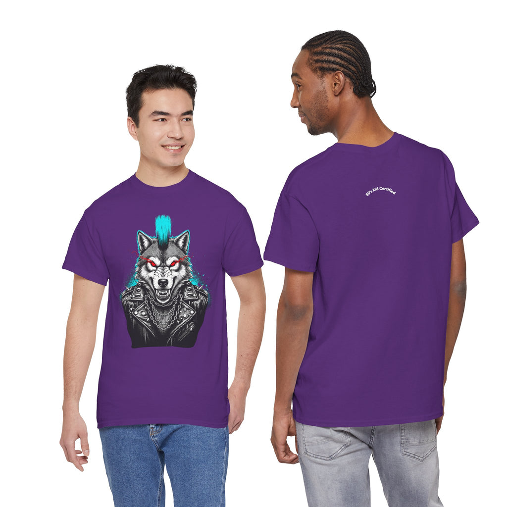 Wolf Punk Graphic Tee — Fierce Tribal Wolf Illustration T-Shirt 80's Rebel Fashion