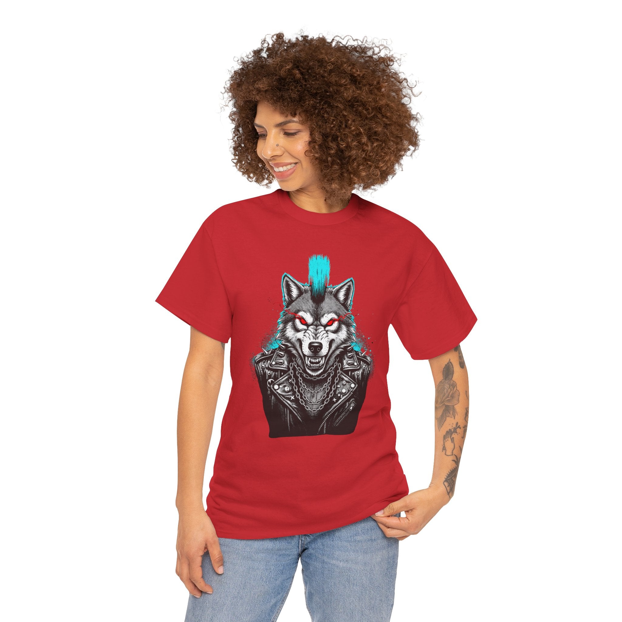 Wolf Punk Graphic Tee — Fierce Tribal Wolf Illustration T-Shirt 80's Rebel Fashion