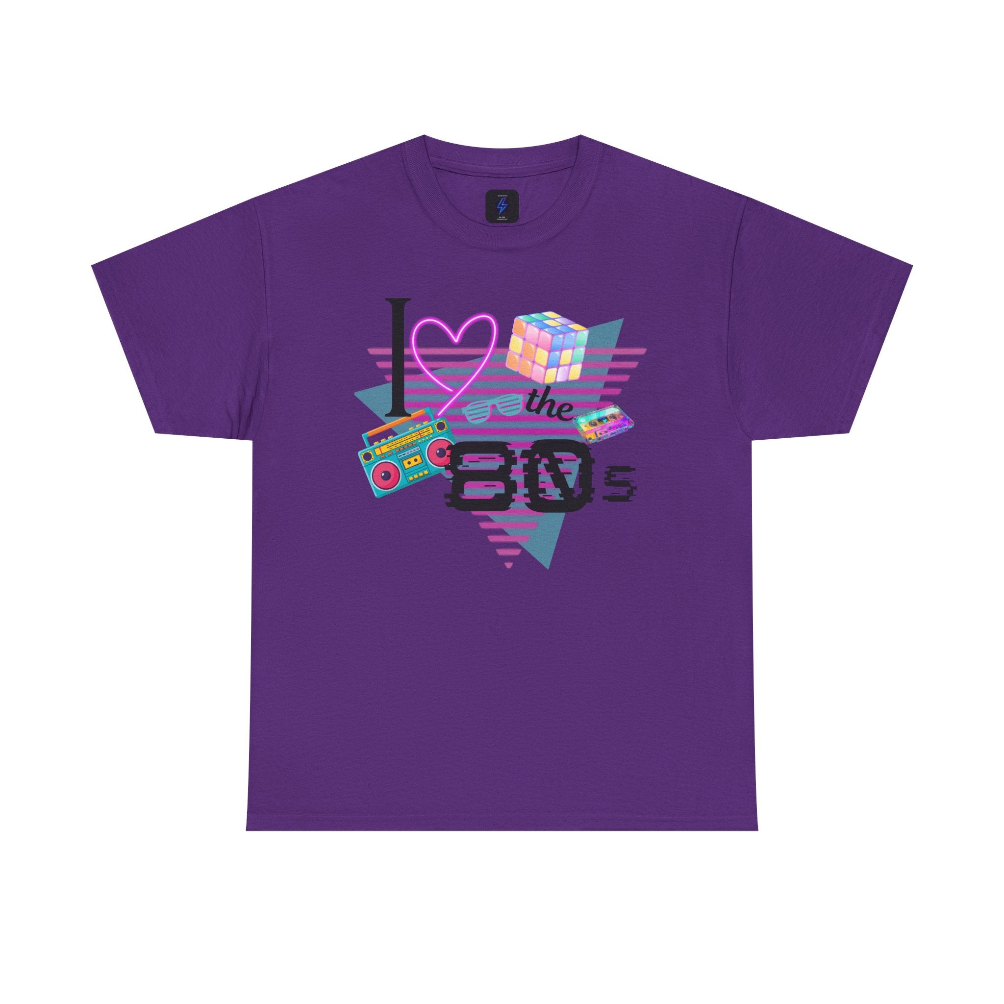 I Love the 80s T-Shirt — Retro Cassette, Rubik’s Cube & Neon Vintage Tee