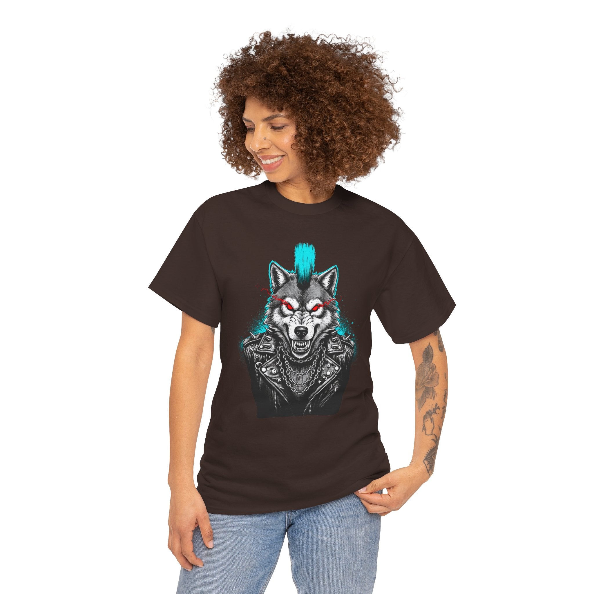 Wolf Punk Graphic Tee — Fierce Tribal Wolf Illustration T-Shirt 80's Rebel Fashion