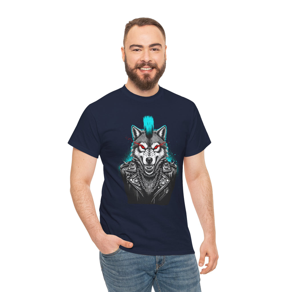 Wolf Punk Graphic Tee — Fierce Tribal Wolf Illustration T-Shirt 80's Rebel Fashion