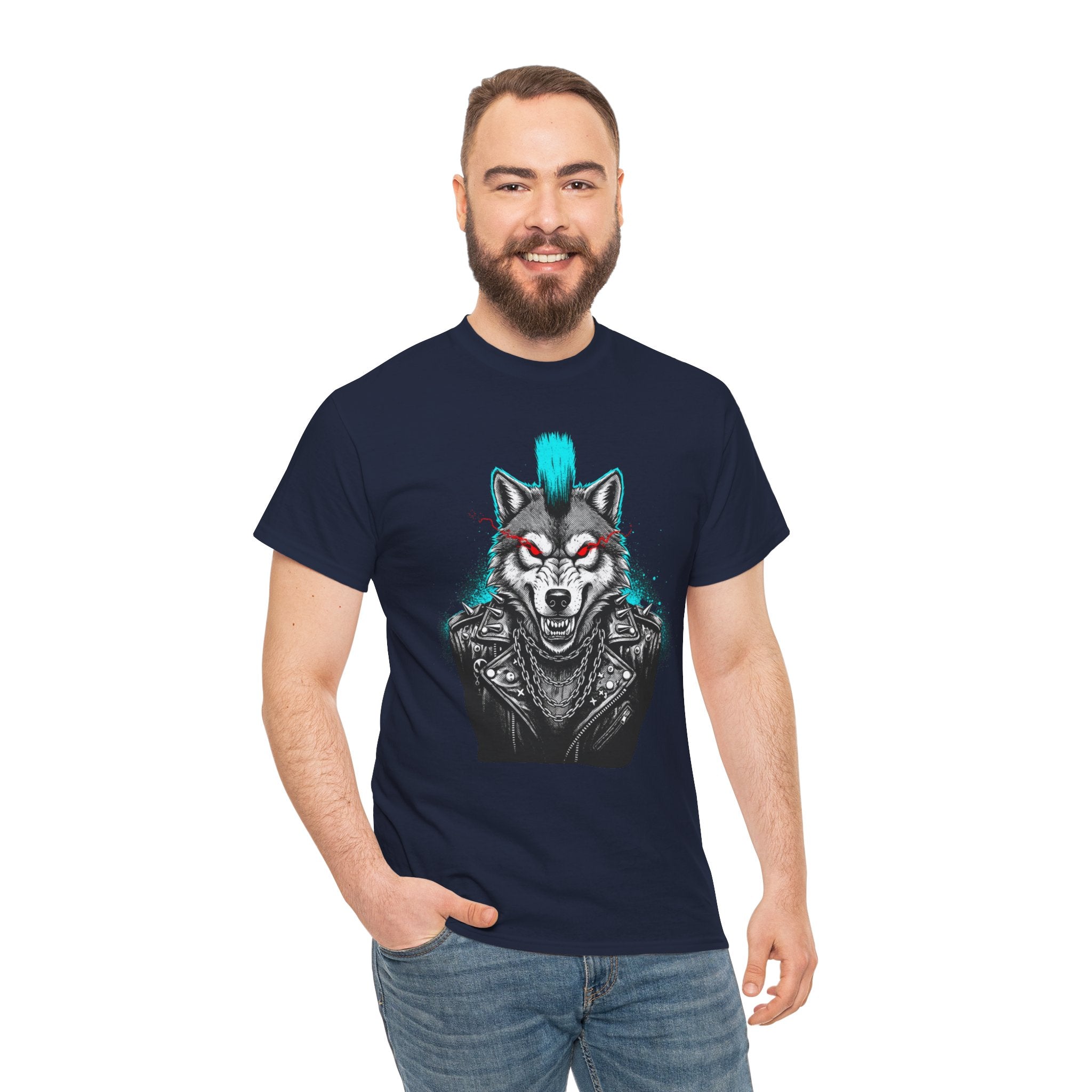 Wolf Punk Graphic Tee — Fierce Tribal Wolf Illustration T-Shirt 80's Rebel Fashion