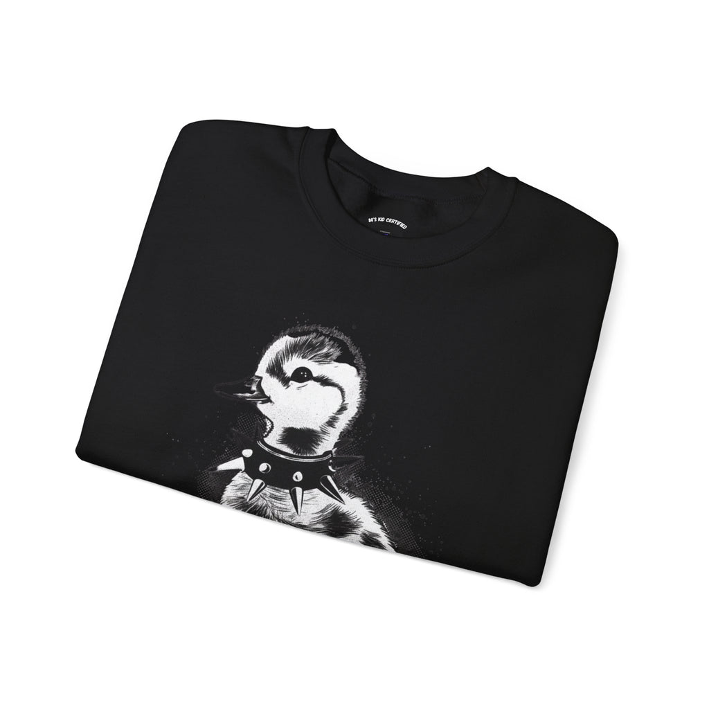 Punk Duckling Sketch Crewneck Sweatshirt — 80s Punk Rock Black & White Duck Illustration