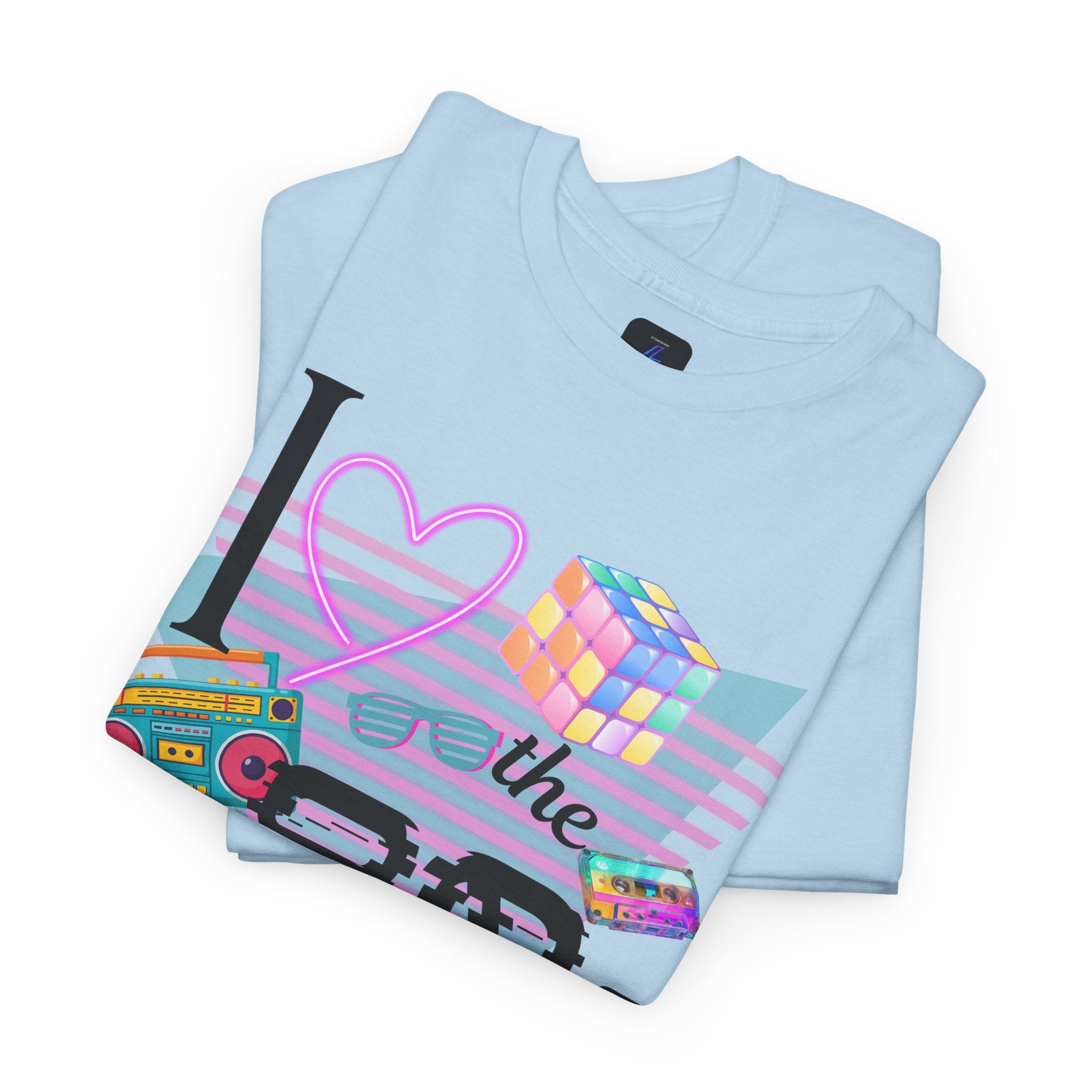 I Love the 80s T-Shirt — Retro Cassette, Rubik’s Cube & Neon Vintage Tee