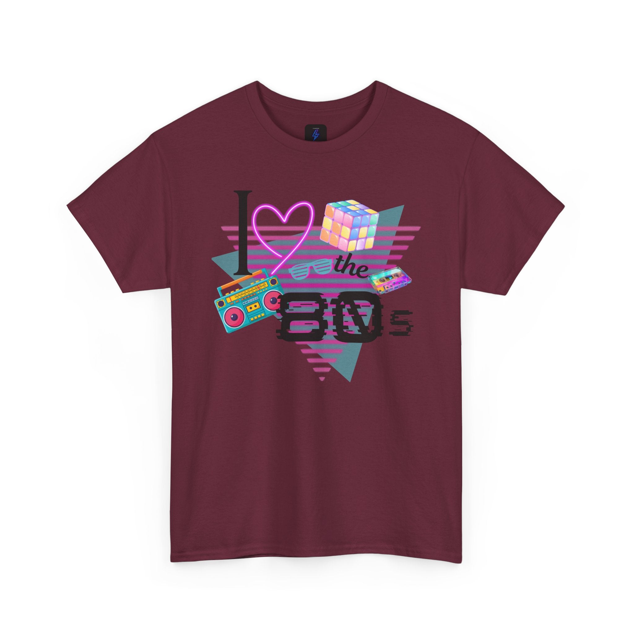 I Love the 80s T-Shirt — Retro Cassette, Rubik’s Cube & Neon Vintage Tee