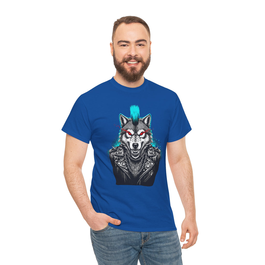 Wolf Punk Graphic Tee — Fierce Tribal Wolf Illustration T-Shirt 80's Rebel Fashion