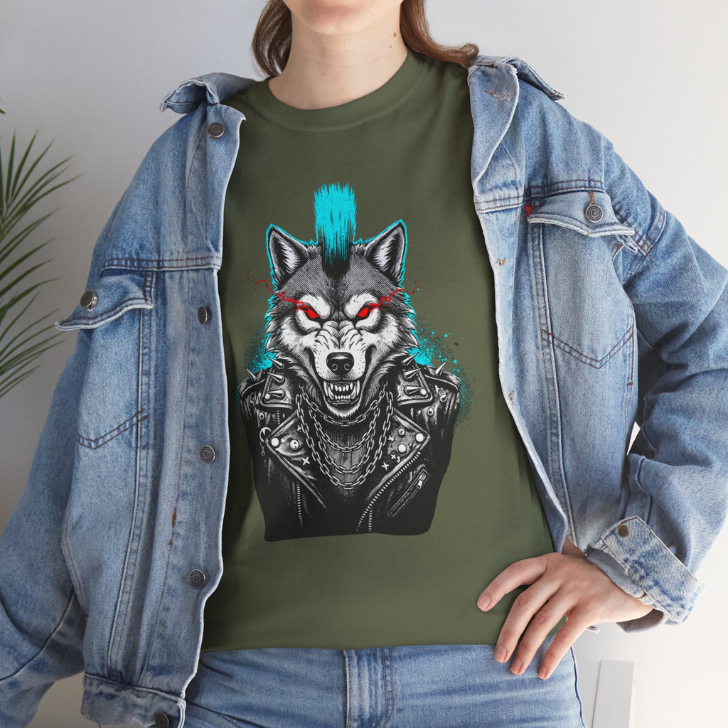 Wolf Punk Graphic Tee — Fierce Tribal Wolf Illustration T-Shirt 80's Rebel Fashion