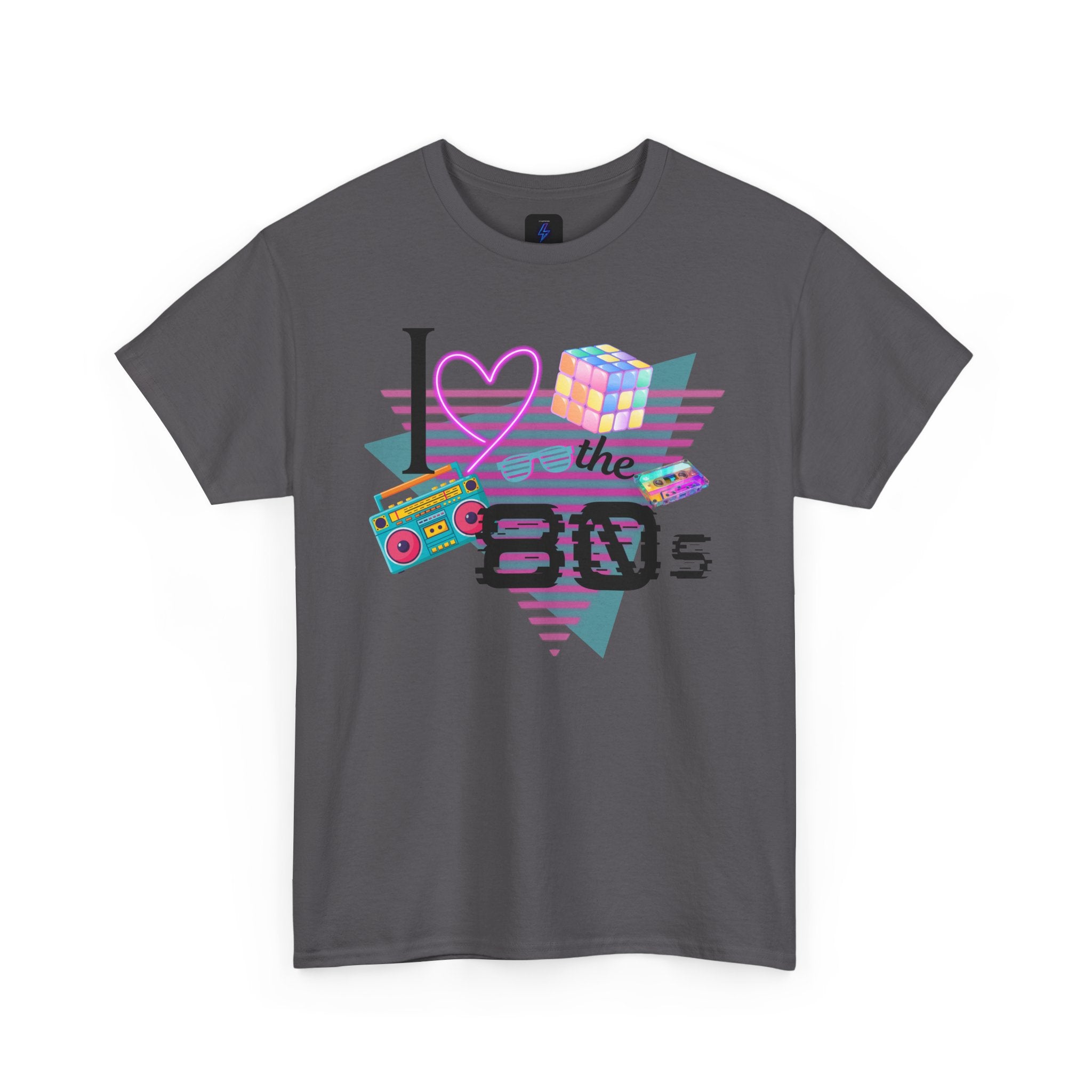 I Love the 80s T-Shirt — Retro Cassette, Rubik’s Cube & Neon Vintage Tee