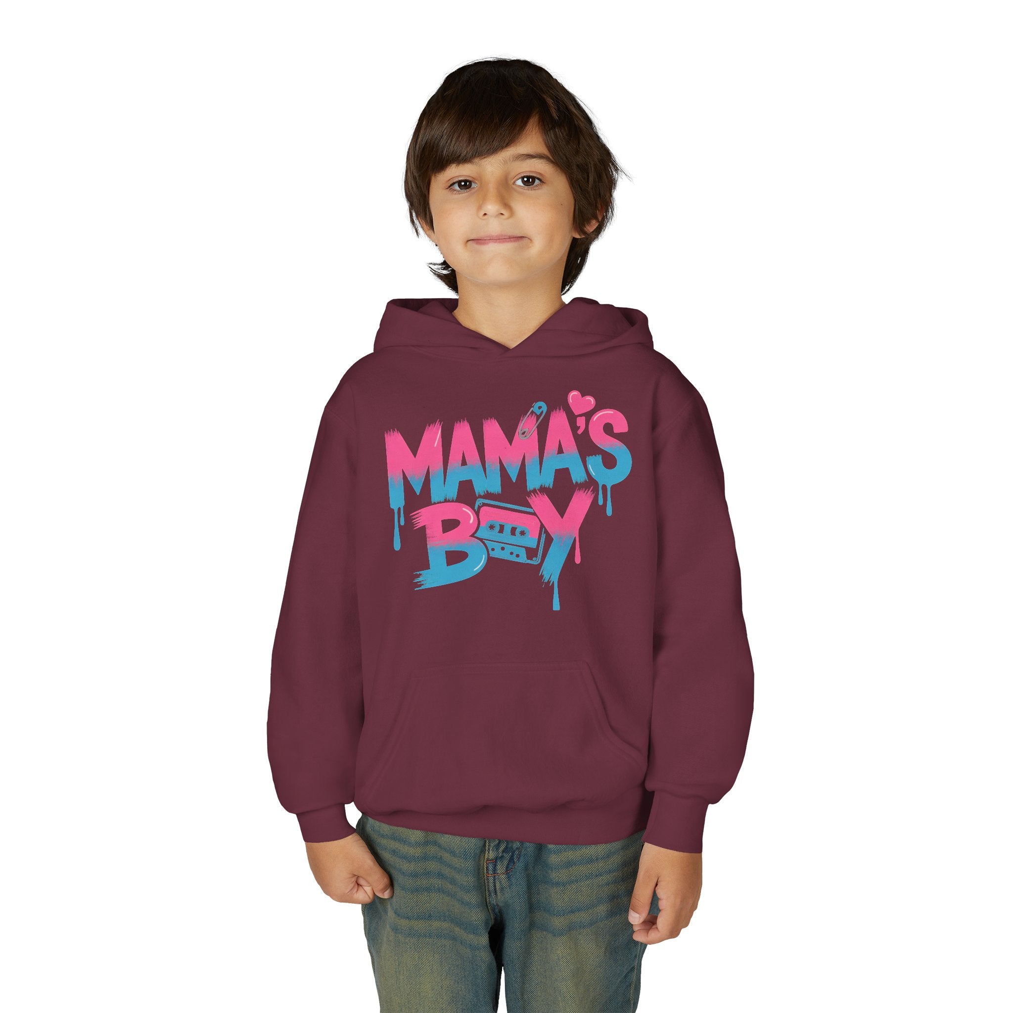 Youth Hoodie — "Mama's Boy" Colorful Drip Graphic Sweatshirt 80s Retro Style