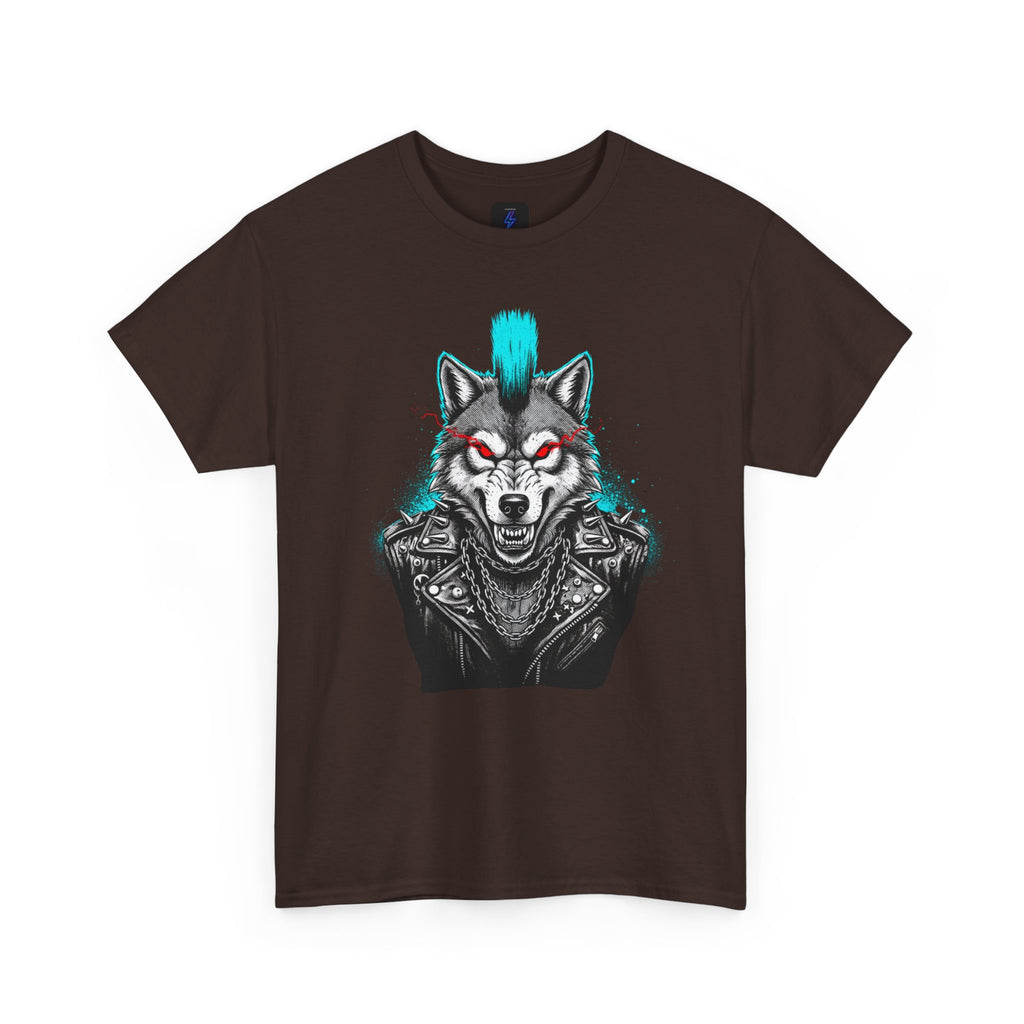 Wolf Punk Graphic Tee — Fierce Tribal Wolf Illustration T-Shirt 80's Rebel Fashion