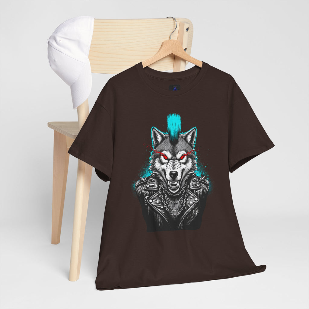 Wolf Punk Graphic Tee — Fierce Tribal Wolf Illustration T-Shirt 80's Rebel Fashion