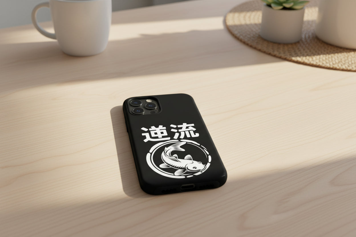 Koi '逆流' Tough Phone Case — Black Protective iPhone Cover - 80s Design