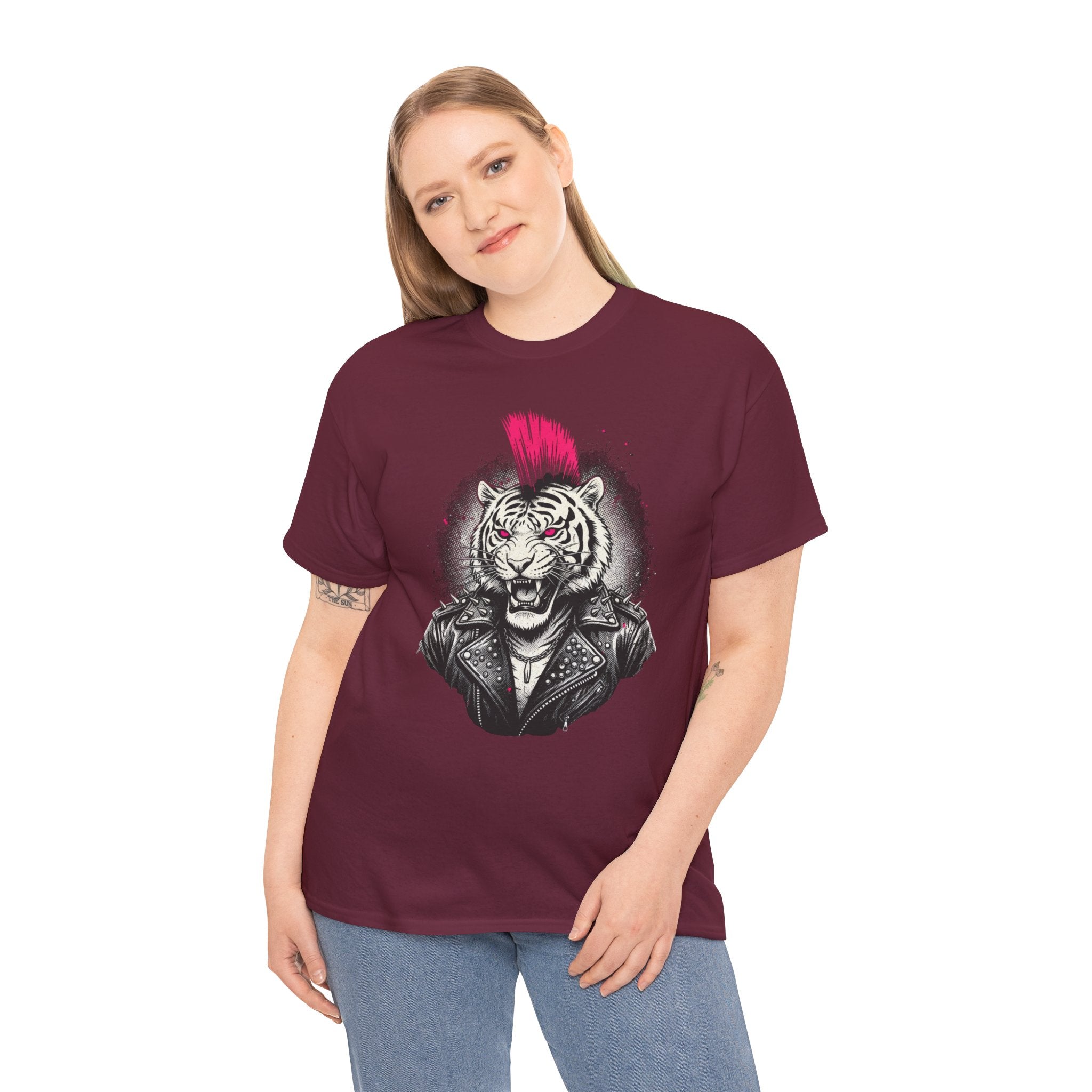 Punk Rock Tiger T-Shirt — Mohawk Tiger Graphic Tee 80's Fashion Rebel