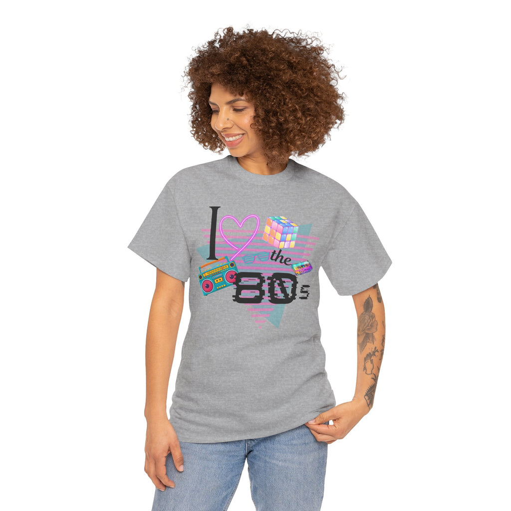 I Love the 80s T-Shirt — Retro Cassette, Rubik’s Cube & Neon Vintage Tee