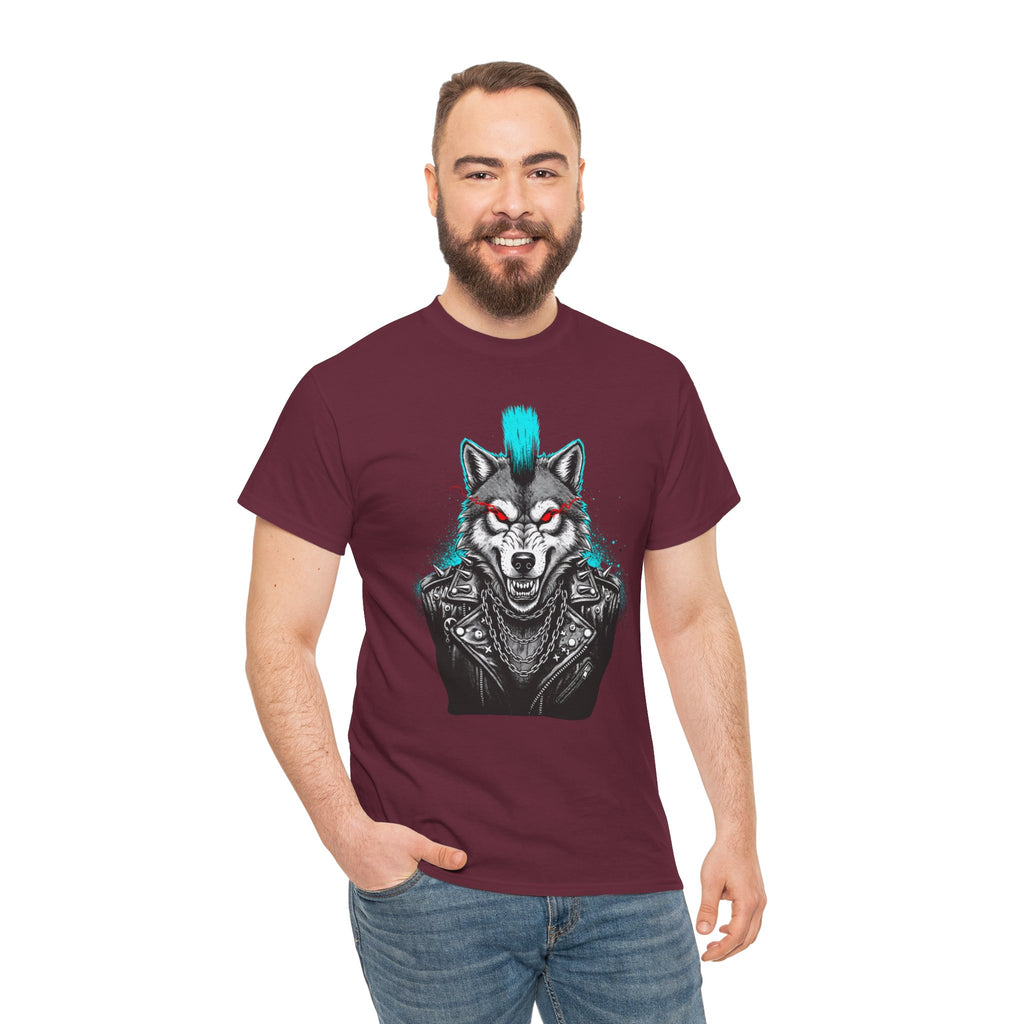 Wolf Punk Graphic Tee — Fierce Tribal Wolf Illustration T-Shirt 80's Rebel Fashion