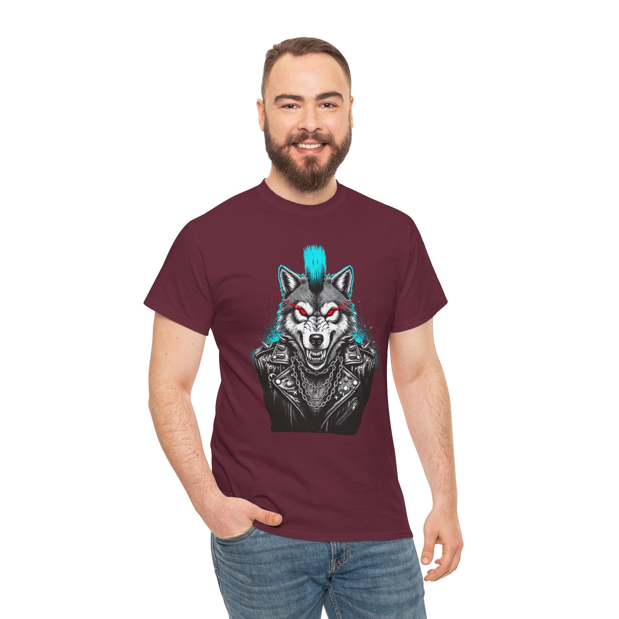 Wolf Punk Graphic Tee — Fierce Tribal Wolf Illustration T-Shirt 80's Rebel Fashion