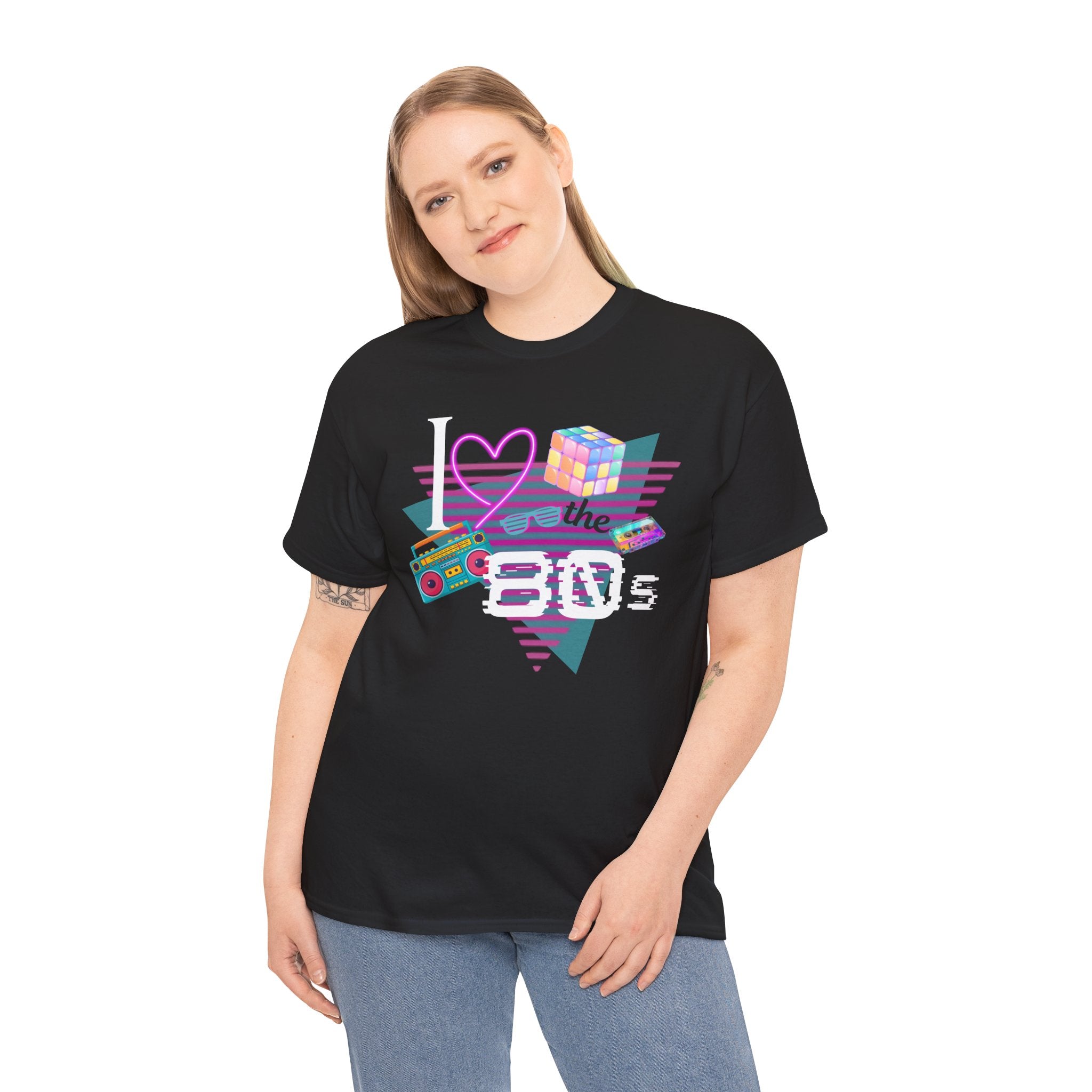 I Love the 80s T-Shirt — Retro Cassette, Rubik’s Cube & Neon Vintage Tee
