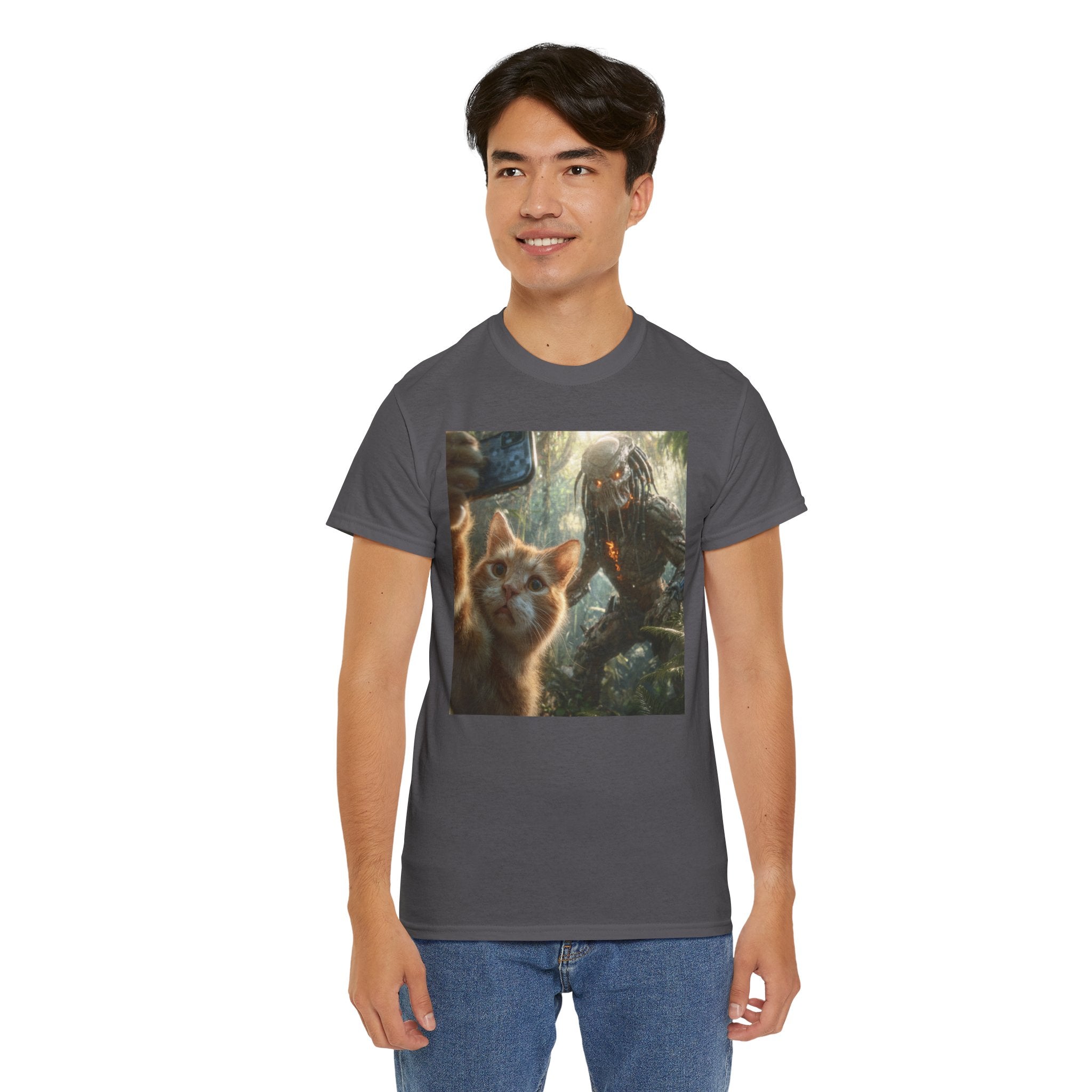 Cat Selfie with Monster Tee | Fantasy Creature Forest Shirt