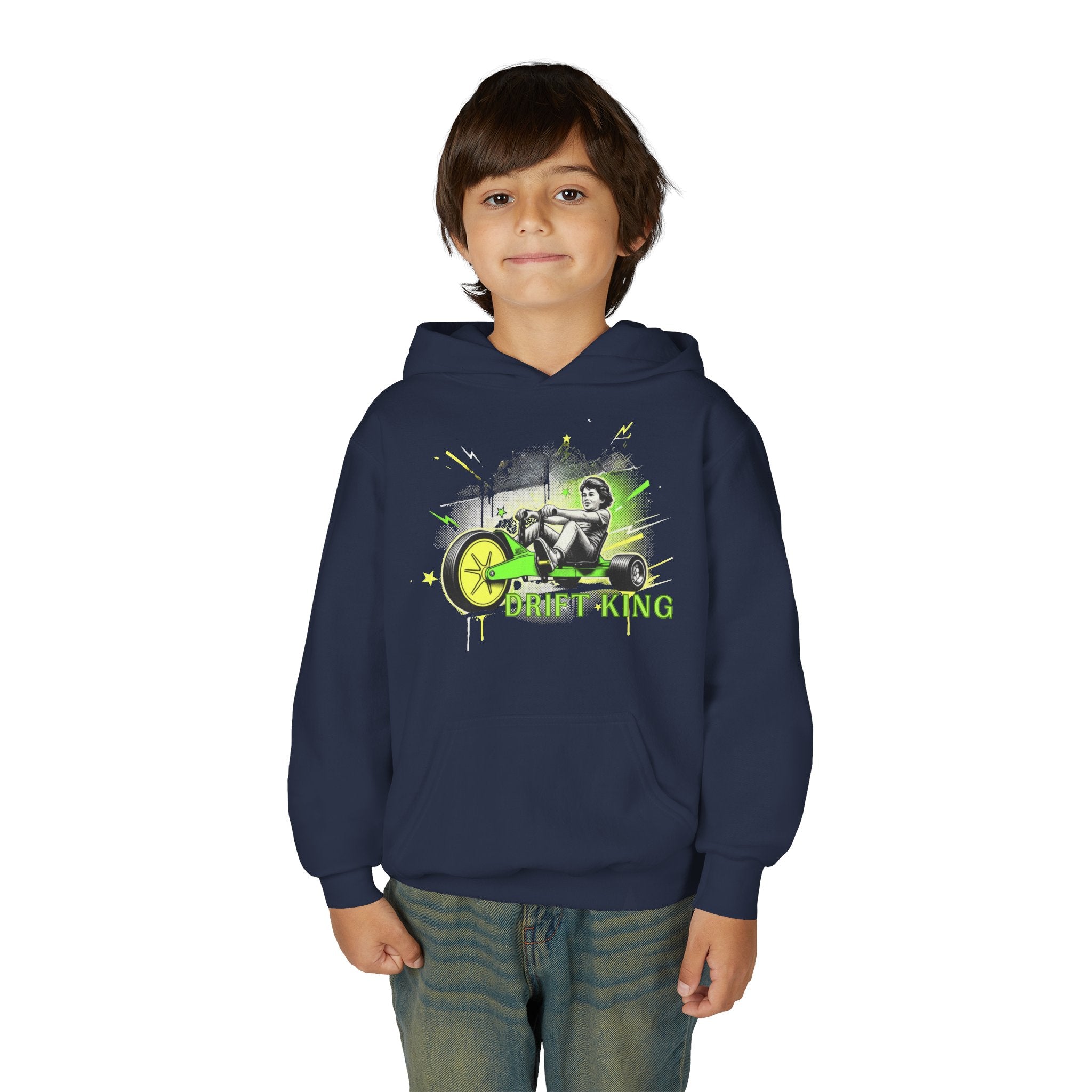 Drift King Youth Hoodie - Go-Kart Racing Graphic Sweatshirt 80s Fashion Design