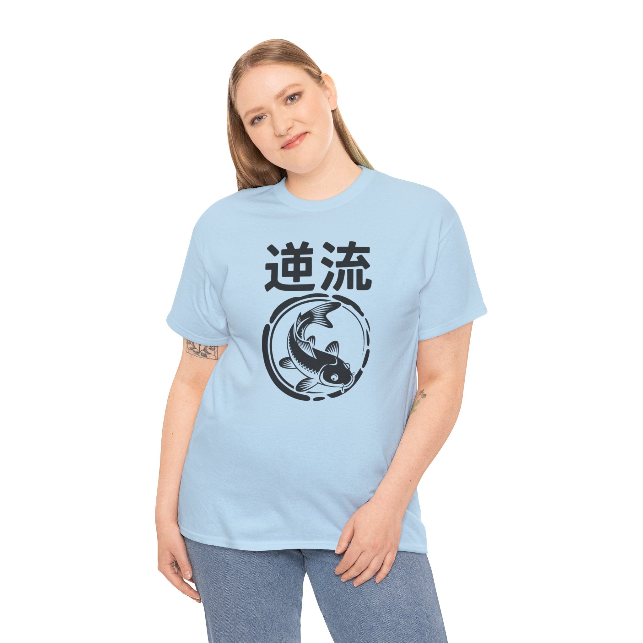 Koi Reverse Flow Tee — Japanese Kanji 逆流 Fish Graphic T-Shirt Retro Style