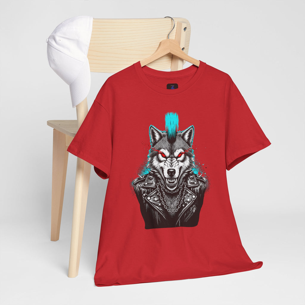 Wolf Punk Graphic Tee — Fierce Tribal Wolf Illustration T-Shirt 80's Rebel Fashion