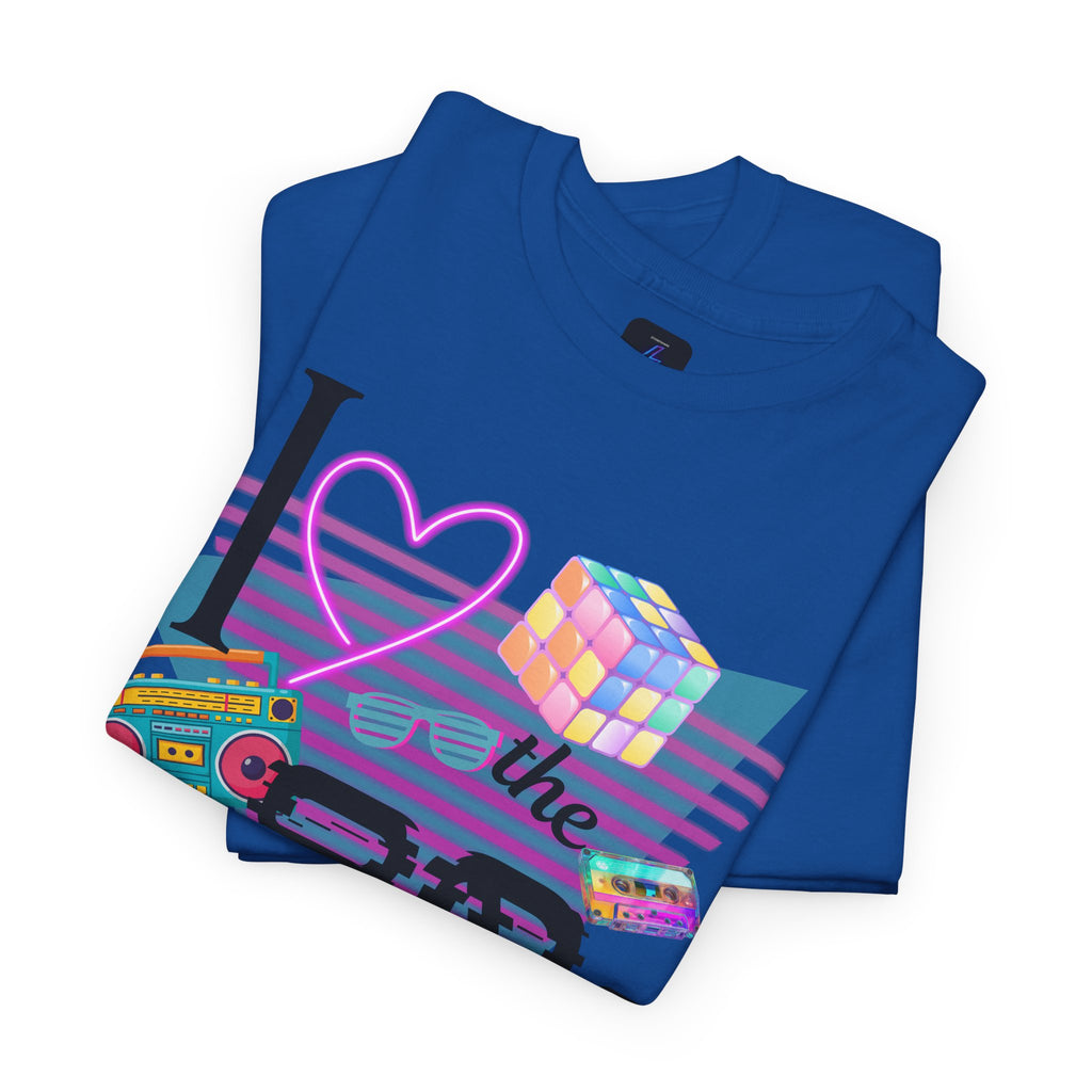 I Love the 80s T-Shirt — Retro Cassette, Rubik’s Cube & Neon Vintage Tee
