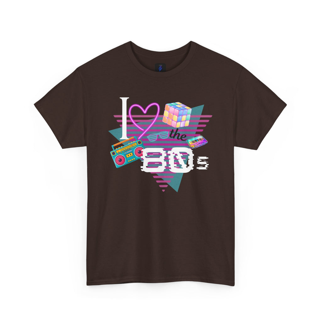 I Love the 80s T-Shirt — Retro Cassette, Rubik’s Cube & Neon Vintage Tee