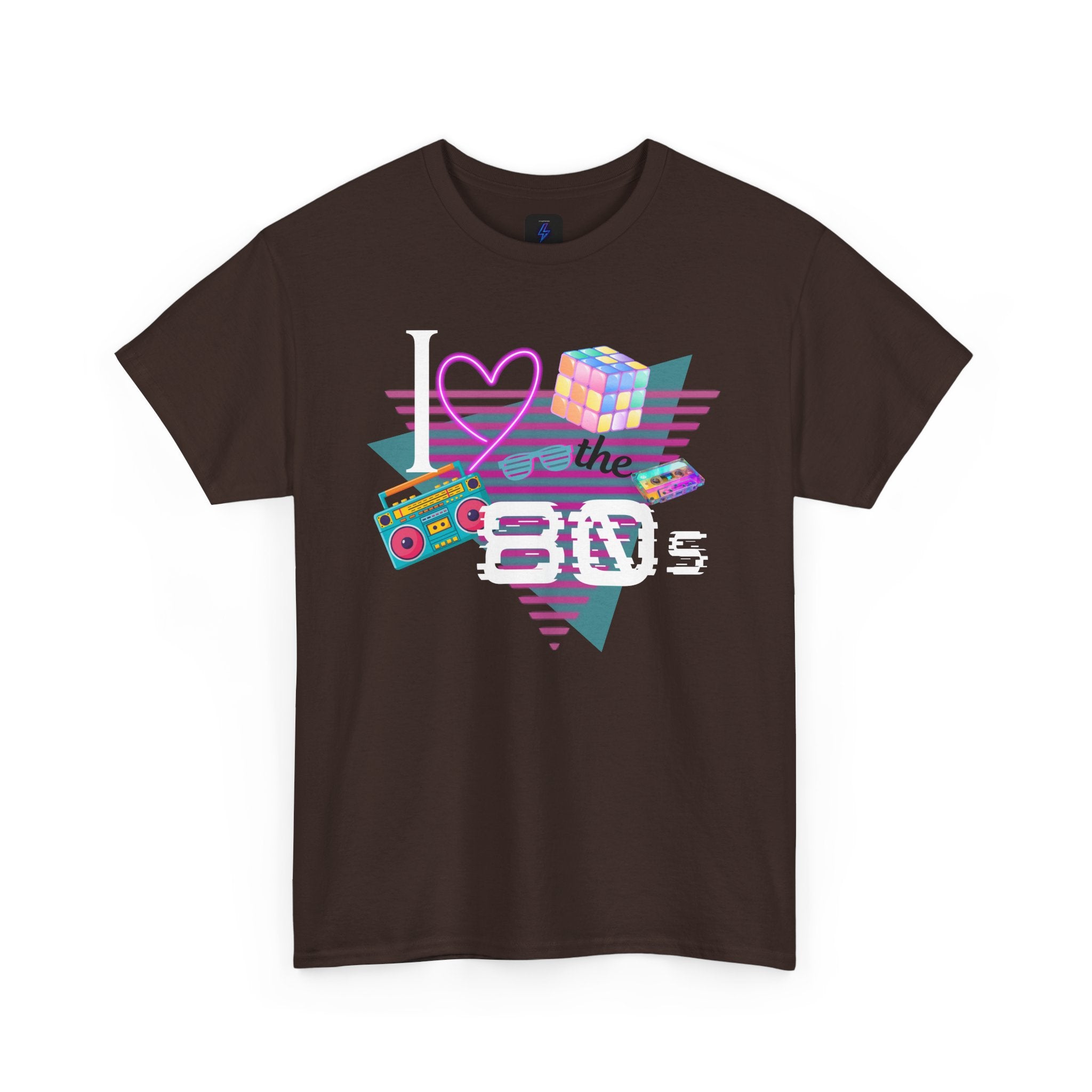 I Love the 80s T-Shirt — Retro Cassette, Rubik’s Cube & Neon Vintage Tee