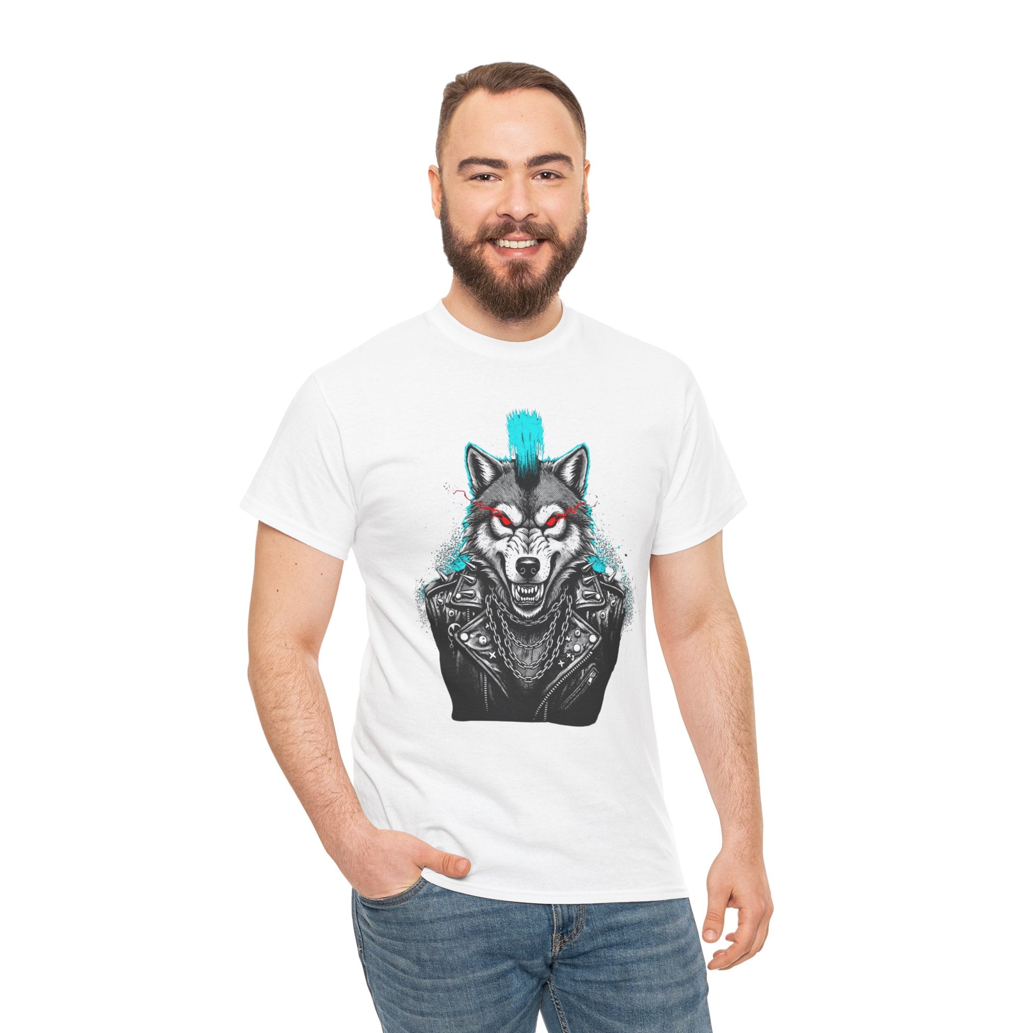 Wolf Punk Graphic Tee — Fierce Tribal Wolf Illustration T-Shirt 80's Rebel Fashion