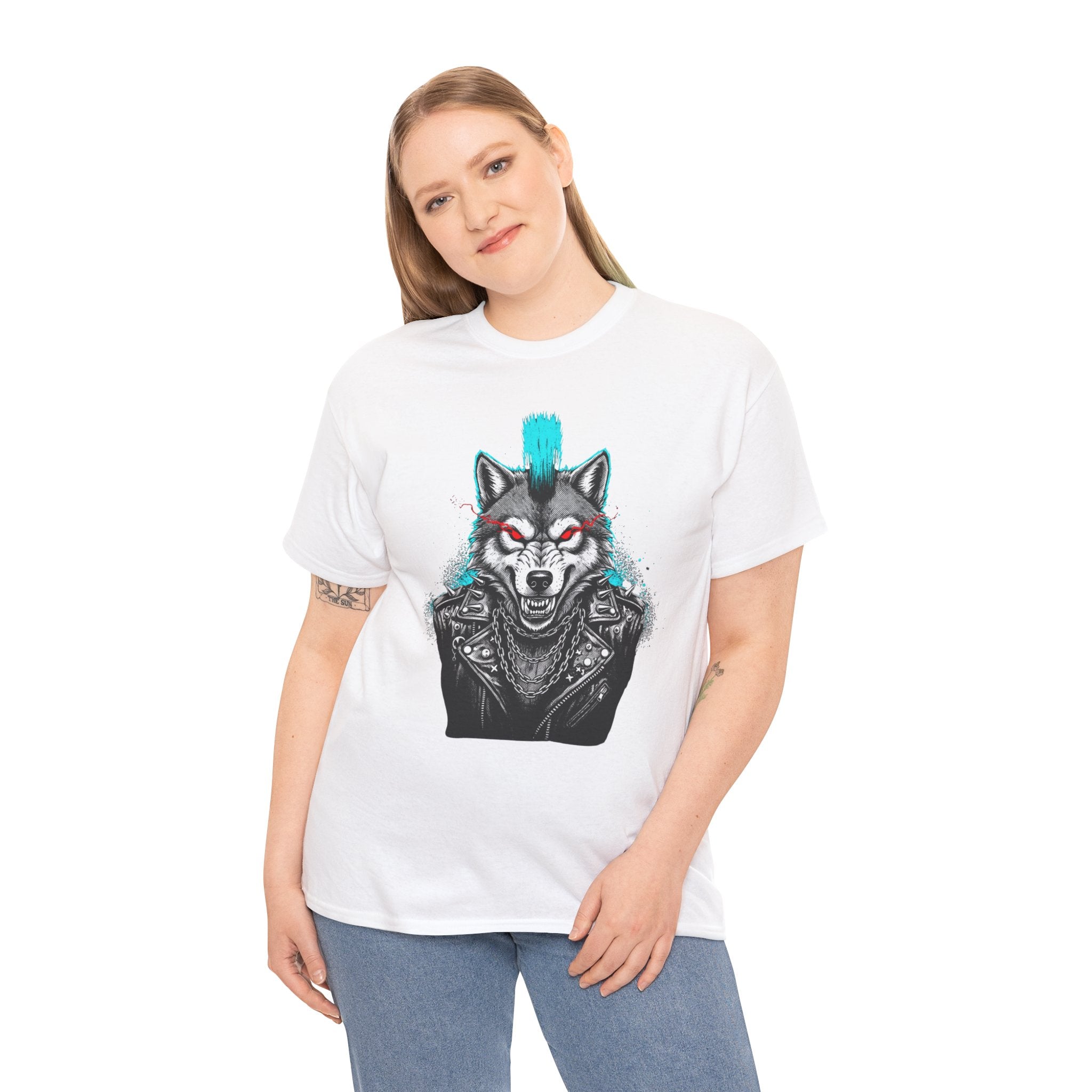 Wolf Punk Graphic Tee — Fierce Tribal Wolf Illustration T-Shirt 80's Rebel Fashion