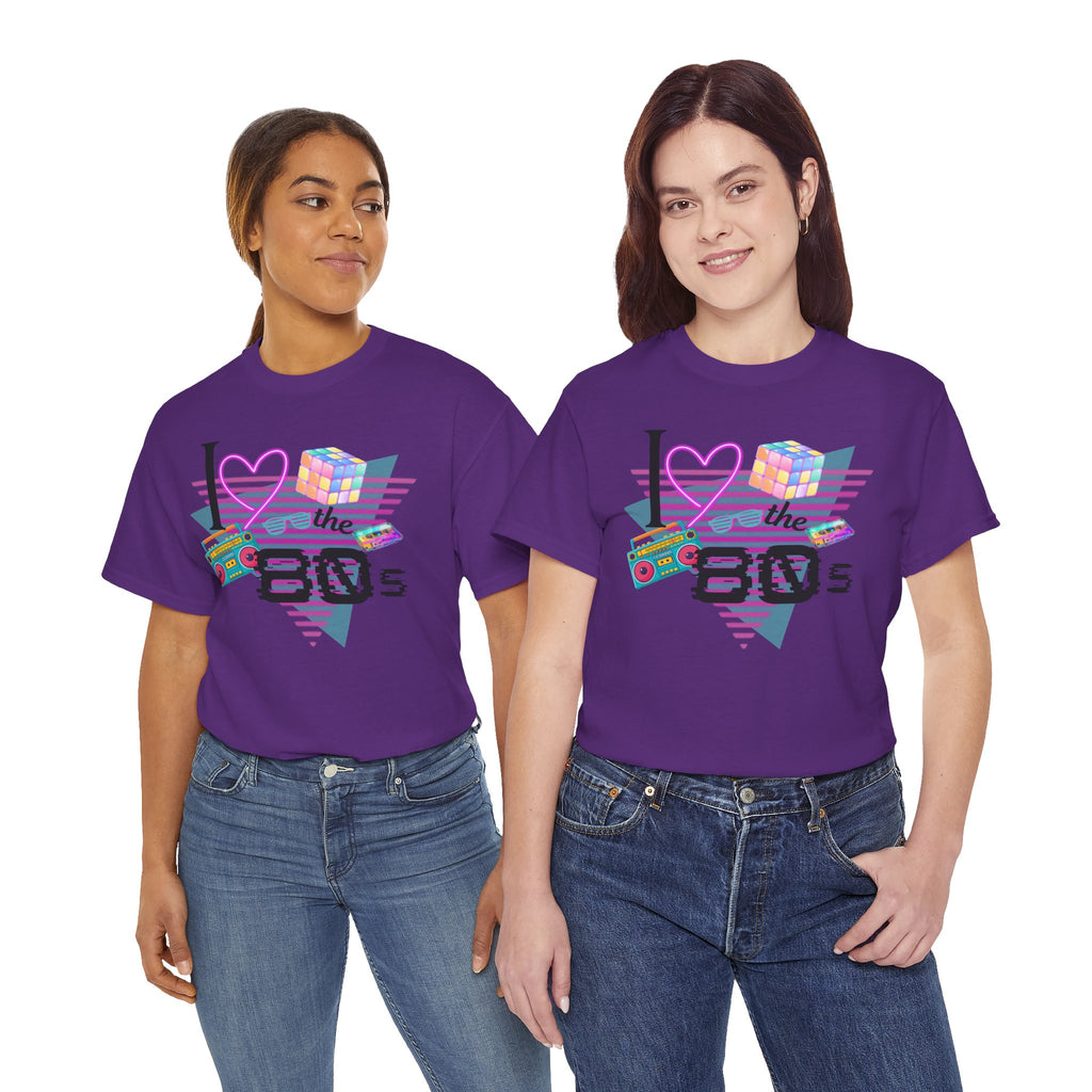 I Love the 80s T-Shirt — Retro Cassette, Rubik’s Cube & Neon Vintage Tee