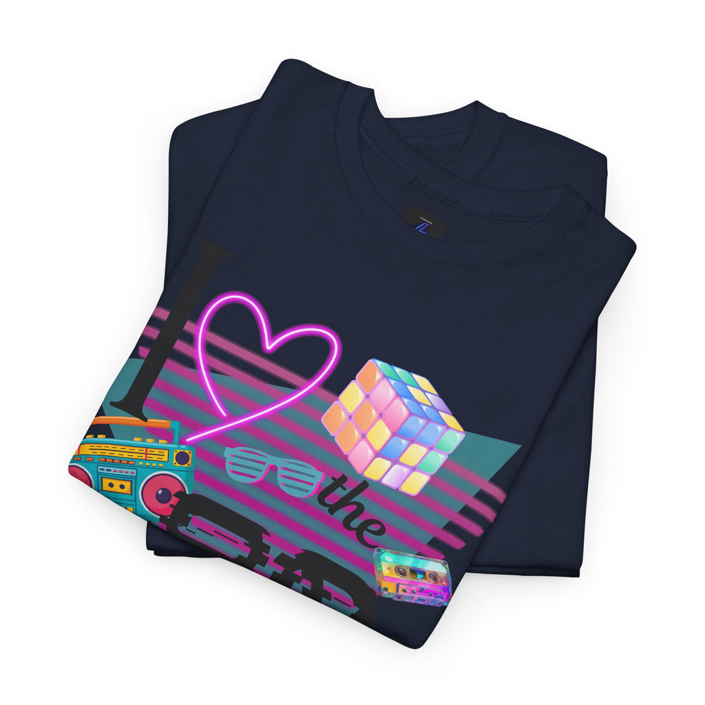 I Love the 80s T-Shirt — Retro Cassette, Rubik’s Cube & Neon Vintage Tee