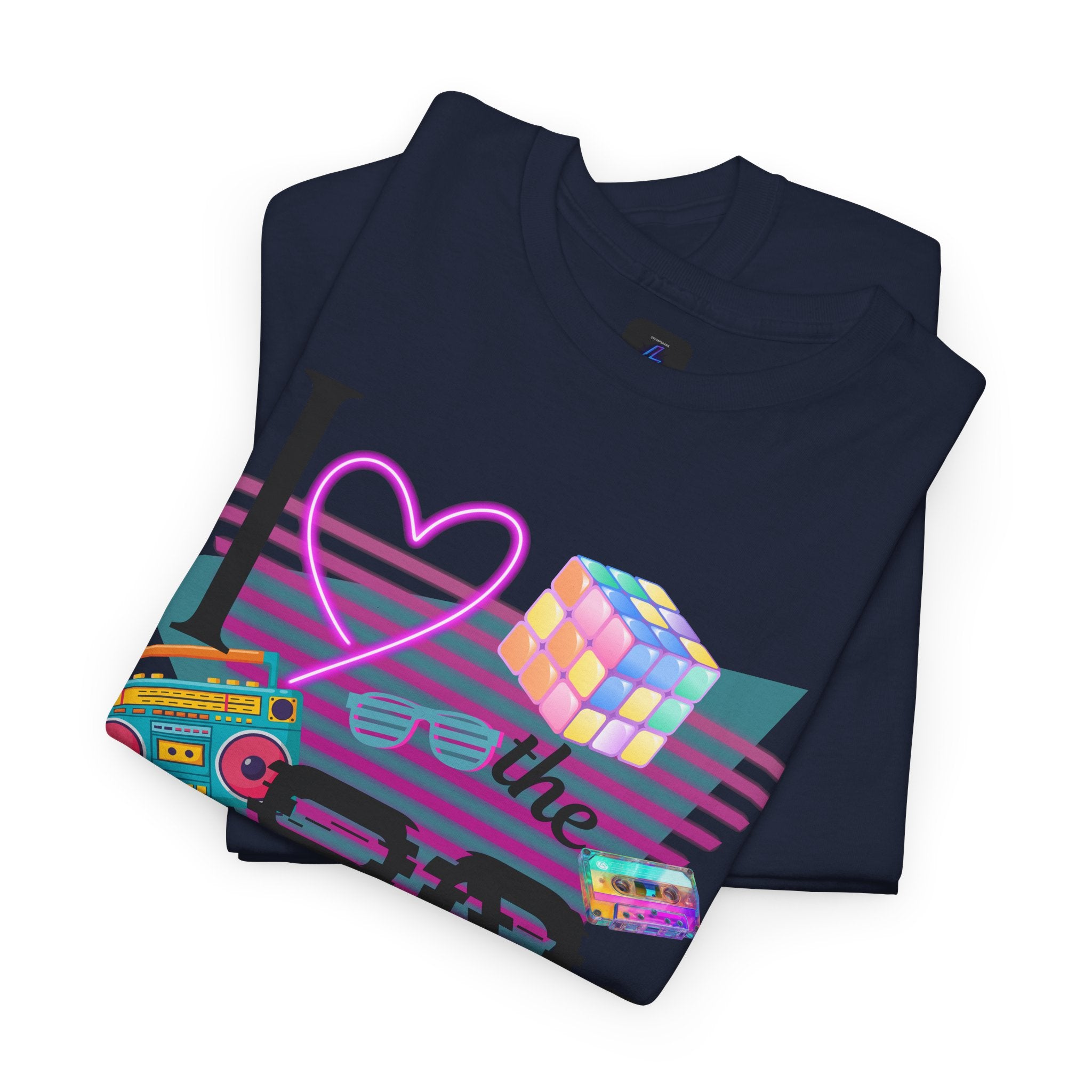 I Love the 80s T-Shirt — Retro Cassette, Rubik’s Cube & Neon Vintage Tee