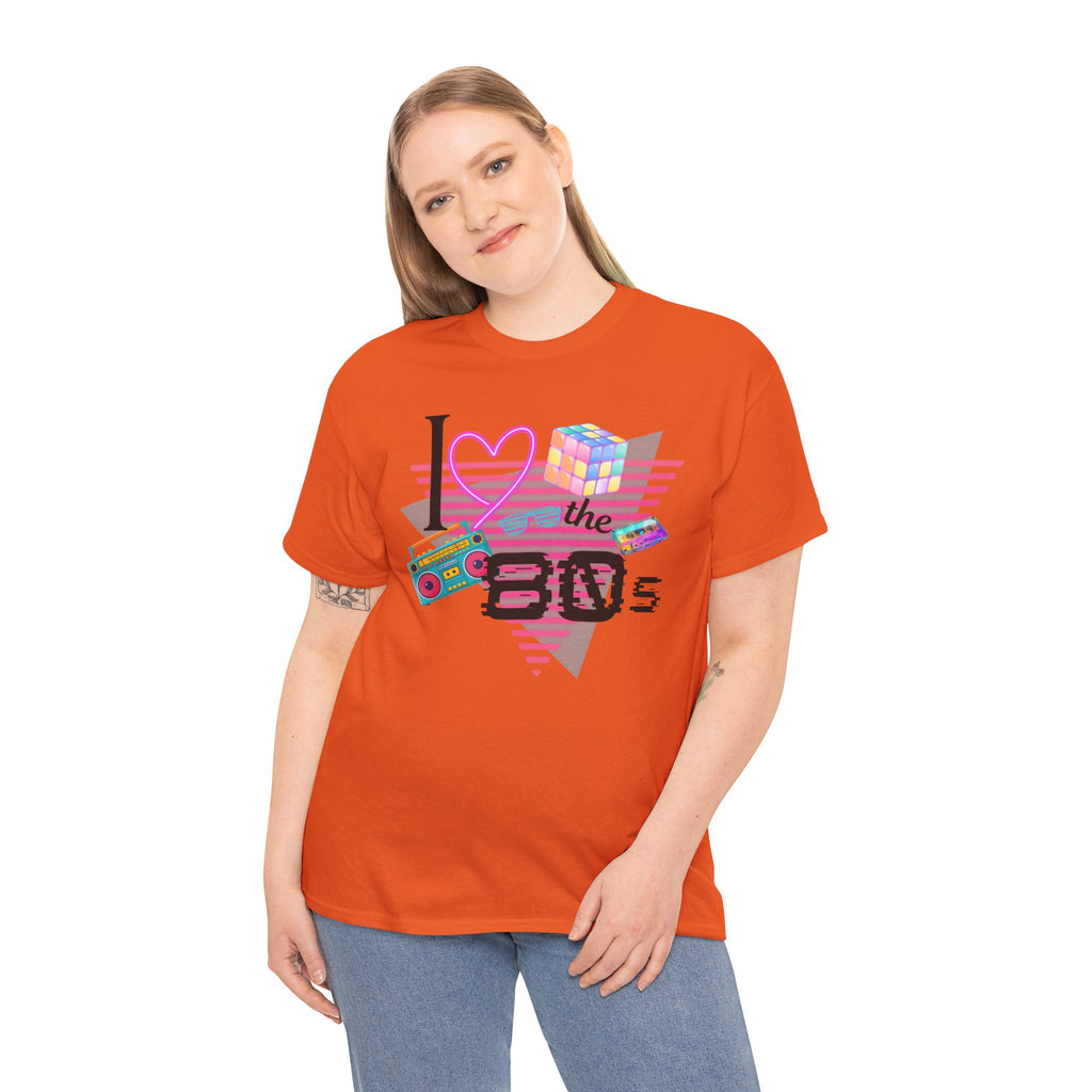 I Love the 80s T-Shirt — Retro Cassette, Rubik’s Cube & Neon Vintage Tee