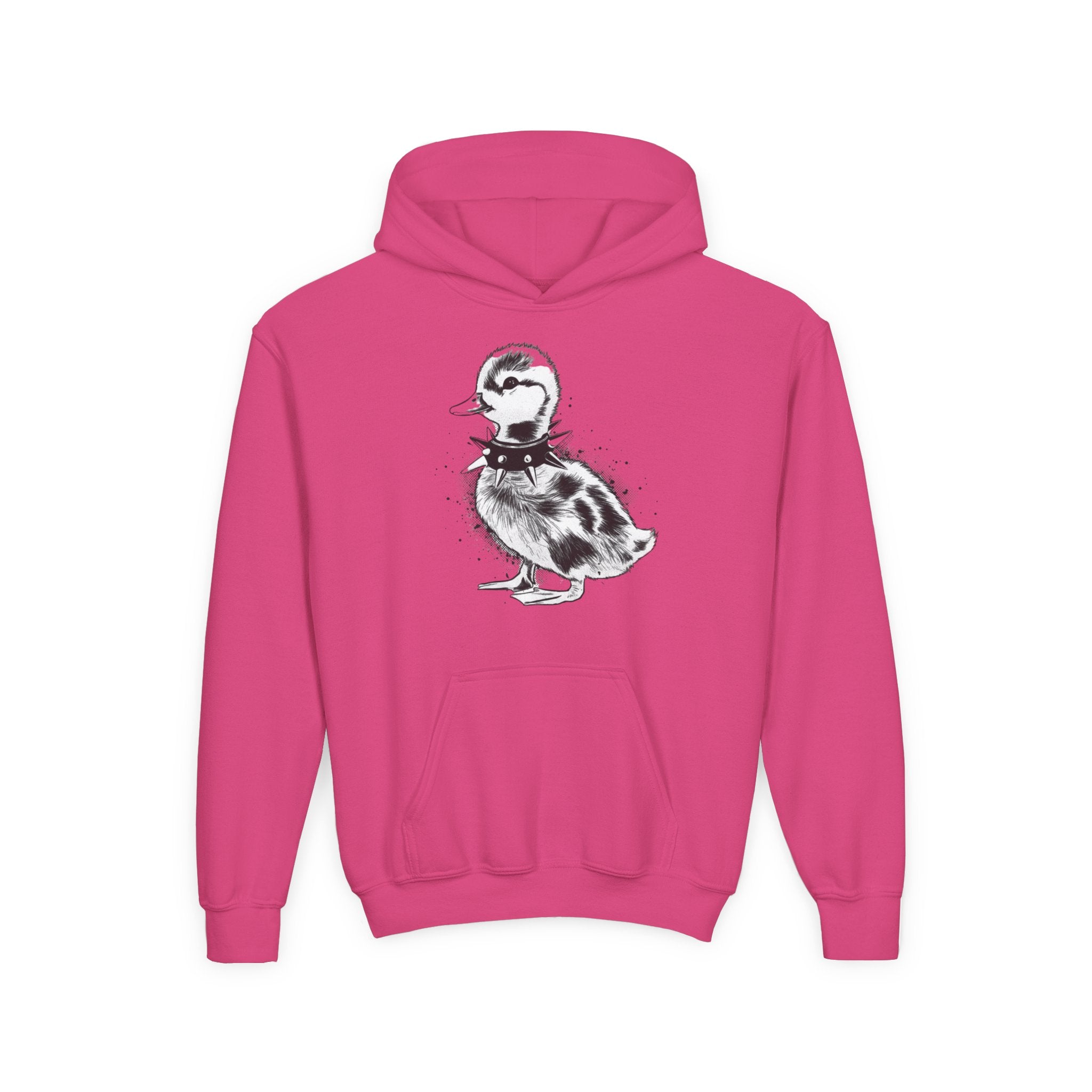 Youth Hoodie with Punk Duckling Illustration — Vintage 80s Punk Baby Duck Graphic Sweatshirt