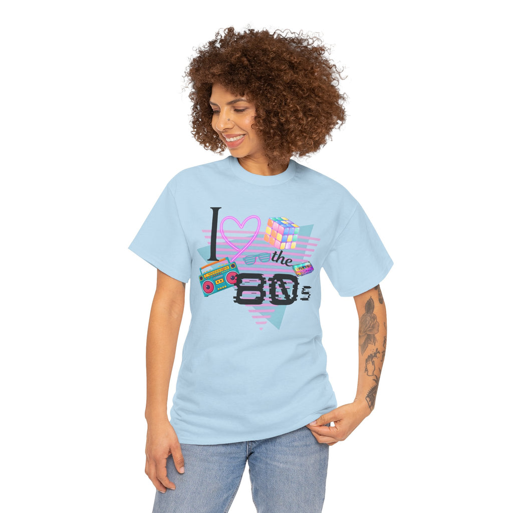 I Love the 80s T-Shirt — Retro Cassette, Rubik’s Cube & Neon Vintage Tee