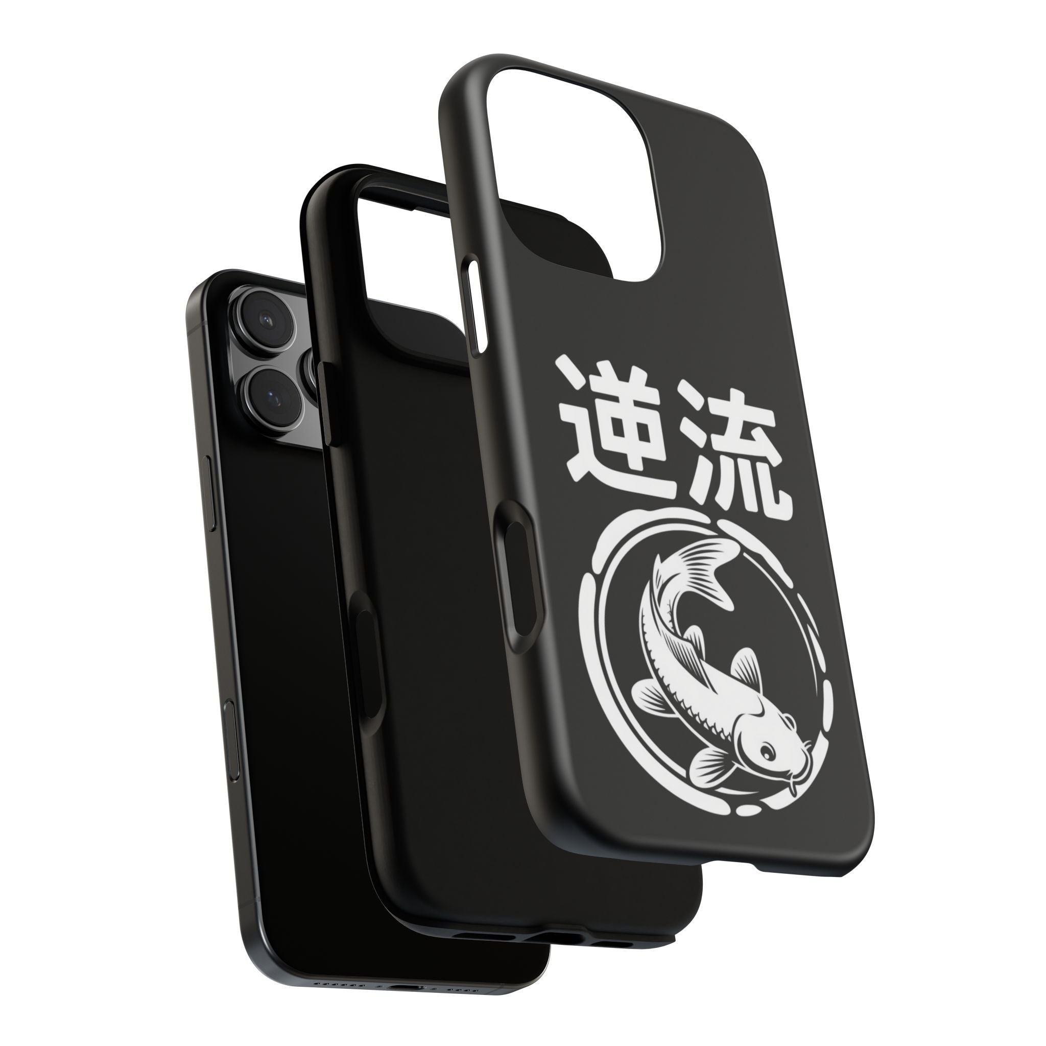 Koi '逆流' Tough Phone Case — Black Protective iPhone Cover - 80s Design