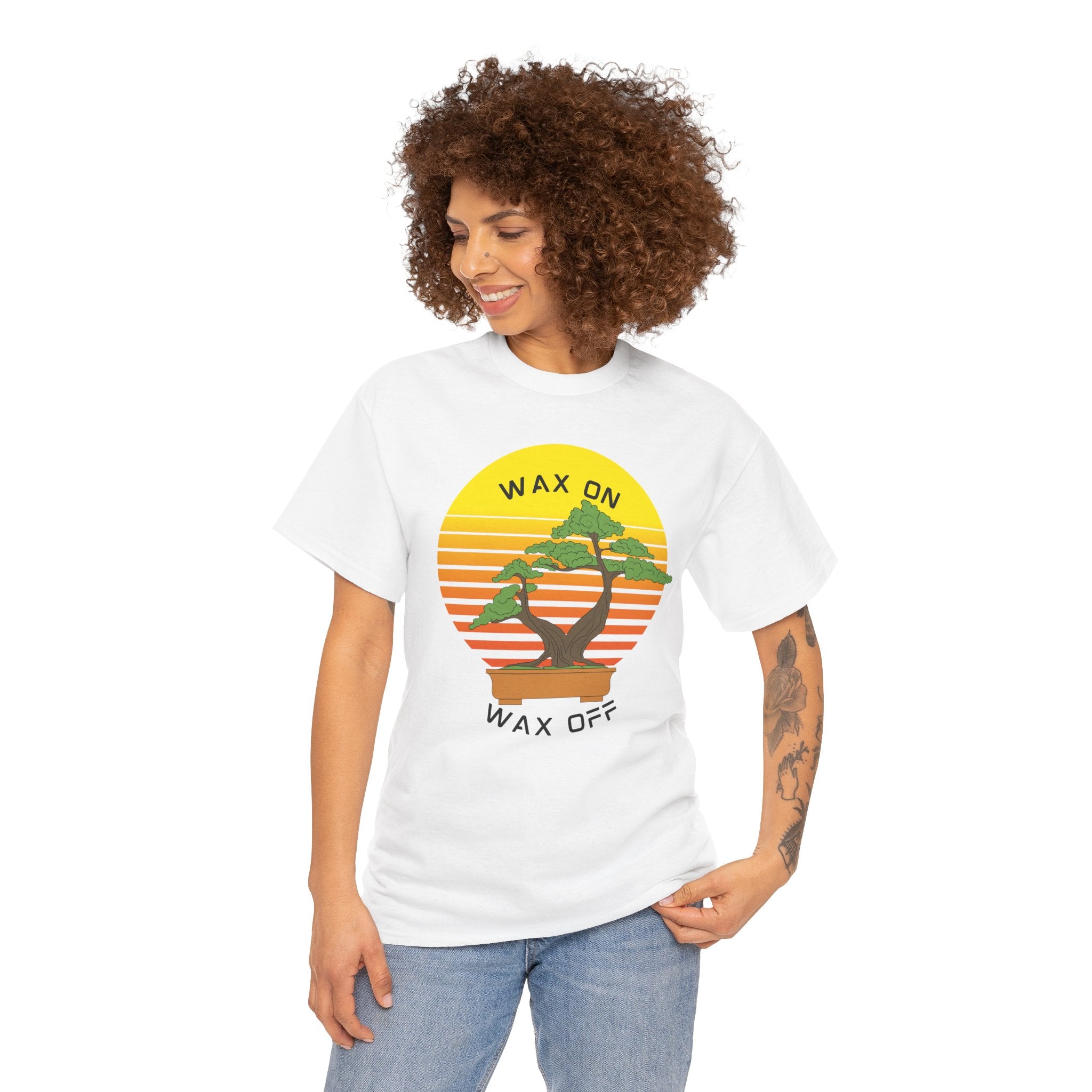 Wax On Wax Off Bonsai Tee — Retro Sunset Martial Arts T‑Shirt K-Kid Retro 80's