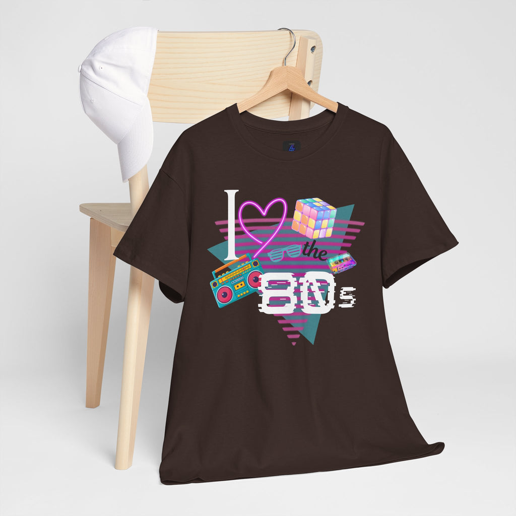 I Love the 80s T-Shirt — Retro Cassette, Rubik’s Cube & Neon Vintage Tee