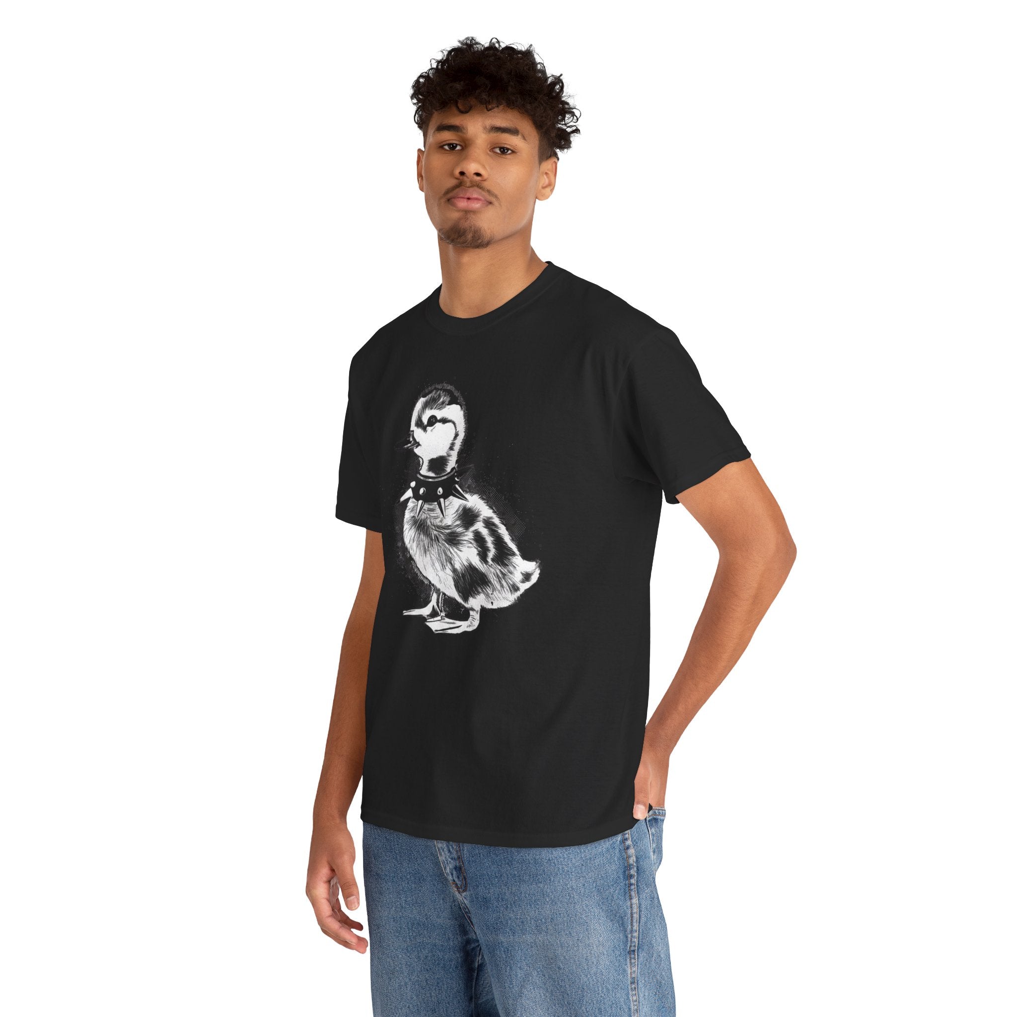Punk Duckling Sketch T-Shirt — Black & White Watercolor 80s Punk Rock Duck Tee