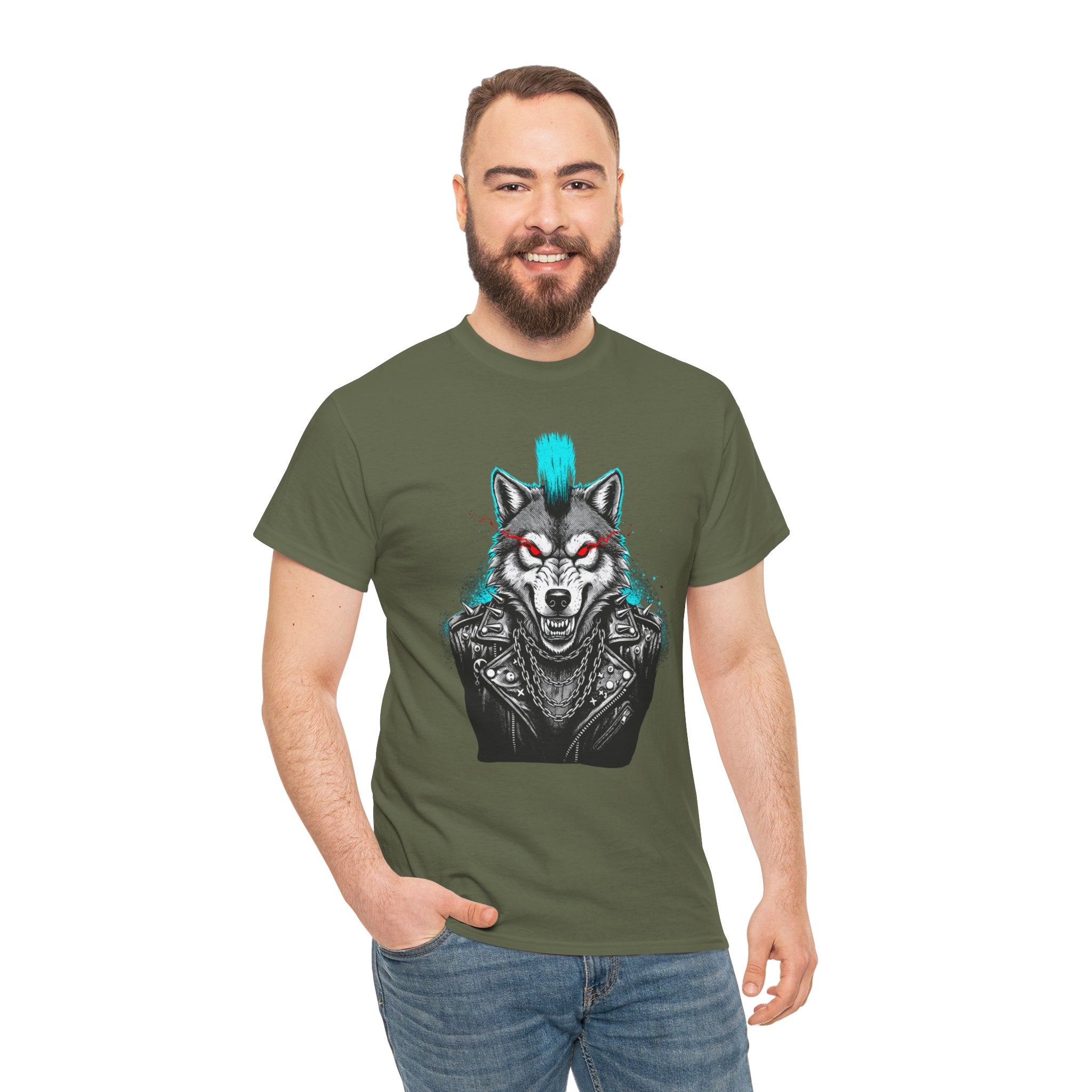 Wolf Punk Graphic Tee — Fierce Tribal Wolf Illustration T-Shirt 80's Rebel Fashion
