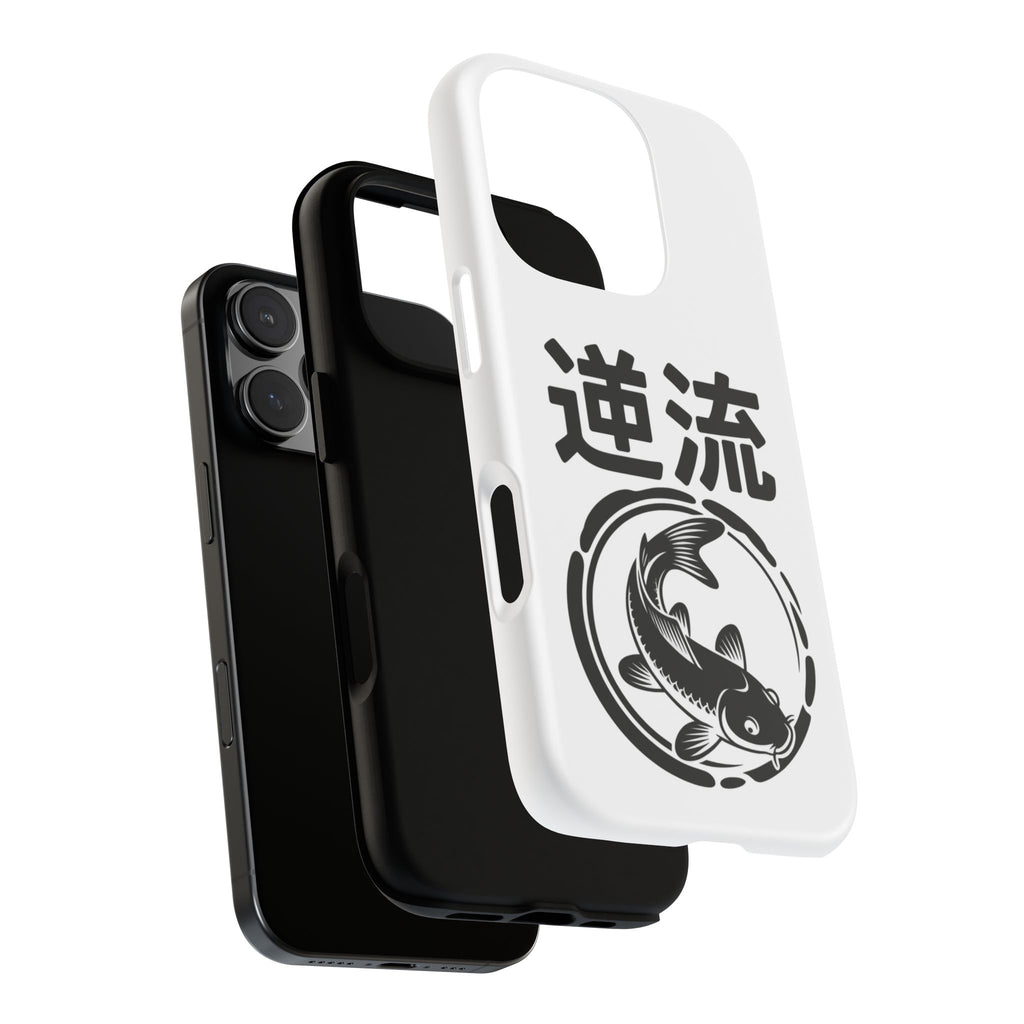 Phone Case — Koi Fish Yin Yang with Japanese Kanji (逆流) — Tough Protective Cover 80s Design