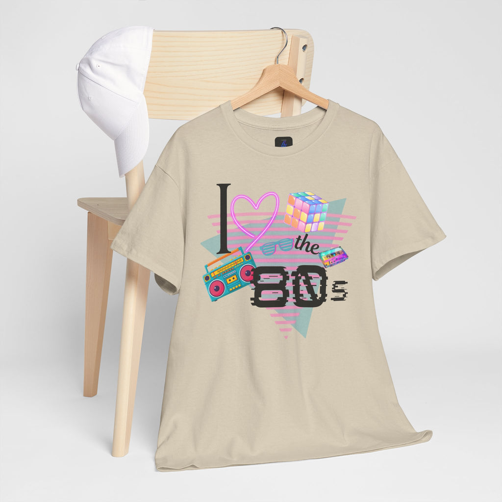 I Love the 80s T-Shirt — Retro Cassette, Rubik’s Cube & Neon Vintage Tee