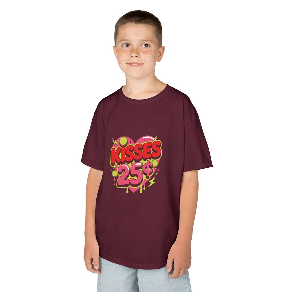 Kids T-Shirt — "Kisses 25" Retro Valentine Heart Tee 80s Retro