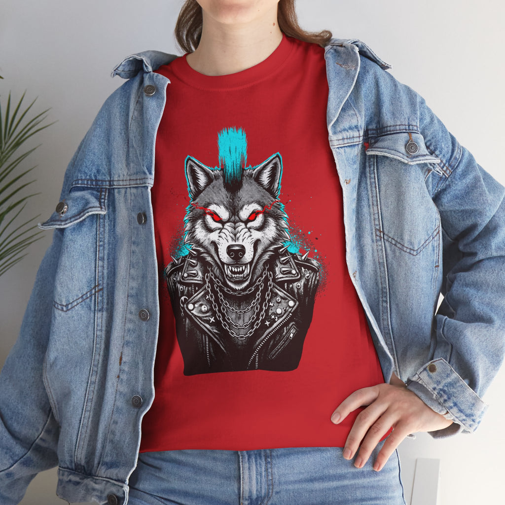 Wolf Punk Graphic Tee — Fierce Tribal Wolf Illustration T-Shirt 80's Rebel Fashion